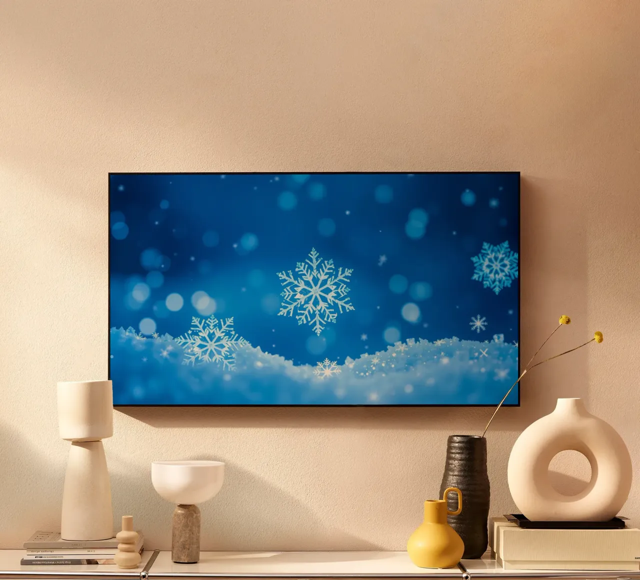 diseño de fondo invernal con copos de nieve y un fondo azul metacrilato de DesignDoodle