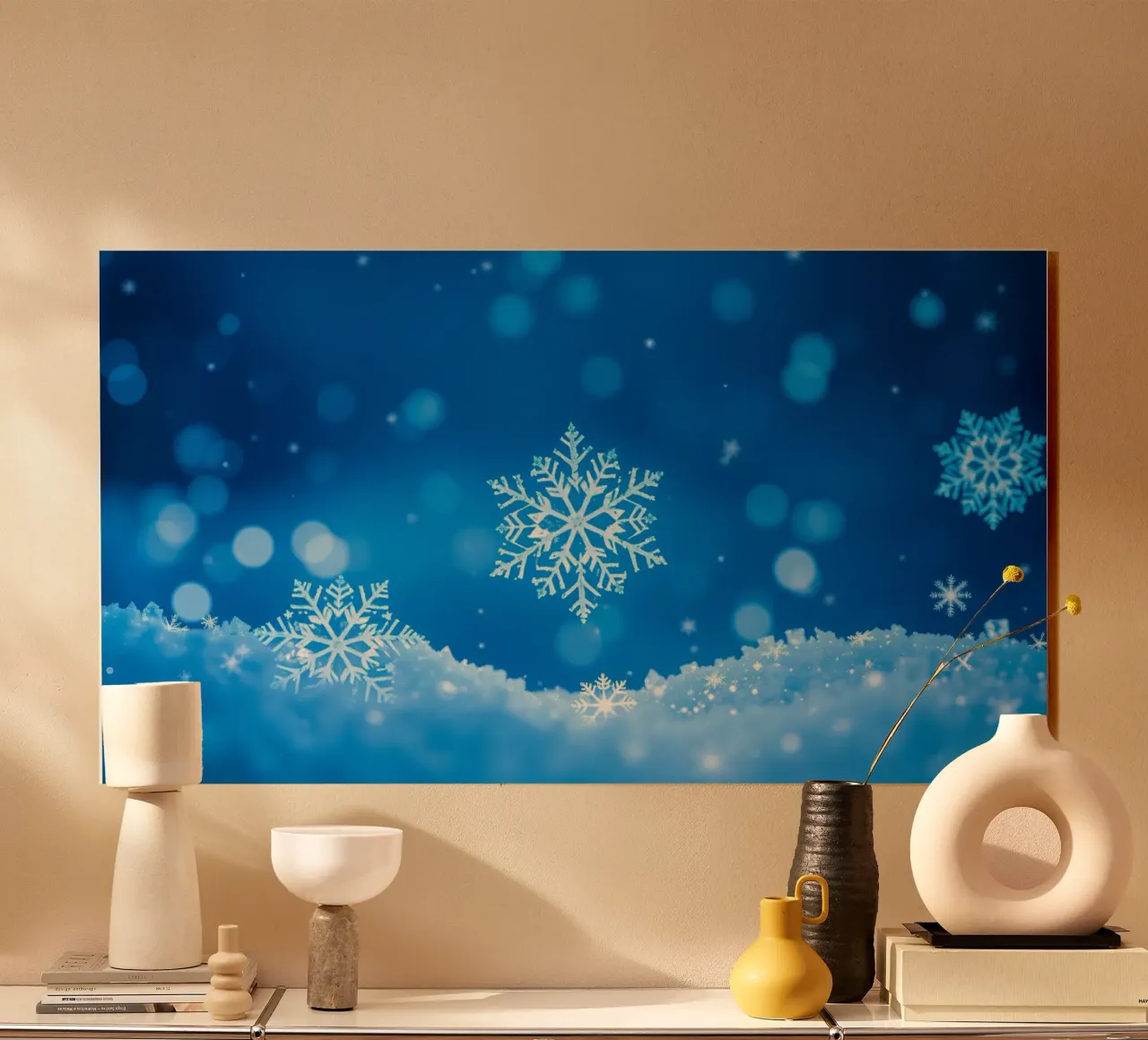 diseño de fondo invernal con copos de nieve y un fondo azul metacrilato de DesignDoodle