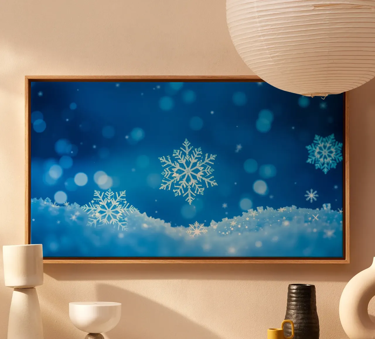 winter background design featuring snowflakes with a blue canvas by DesignDoodle