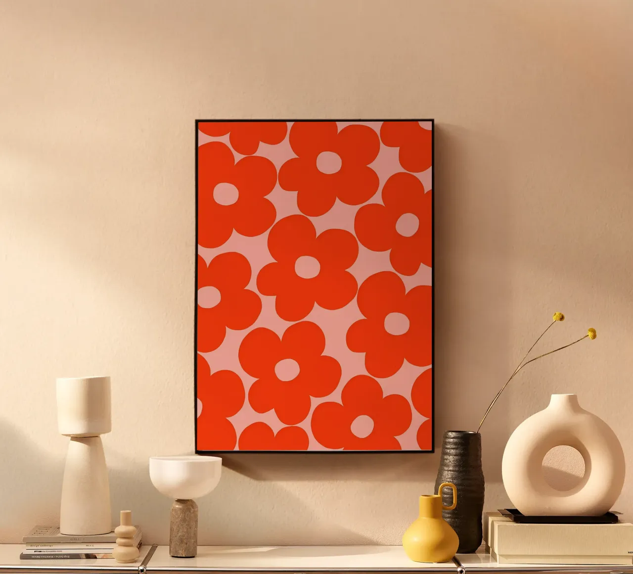 Retro Strawberry Daisies 1 acrylic glass by diedrich