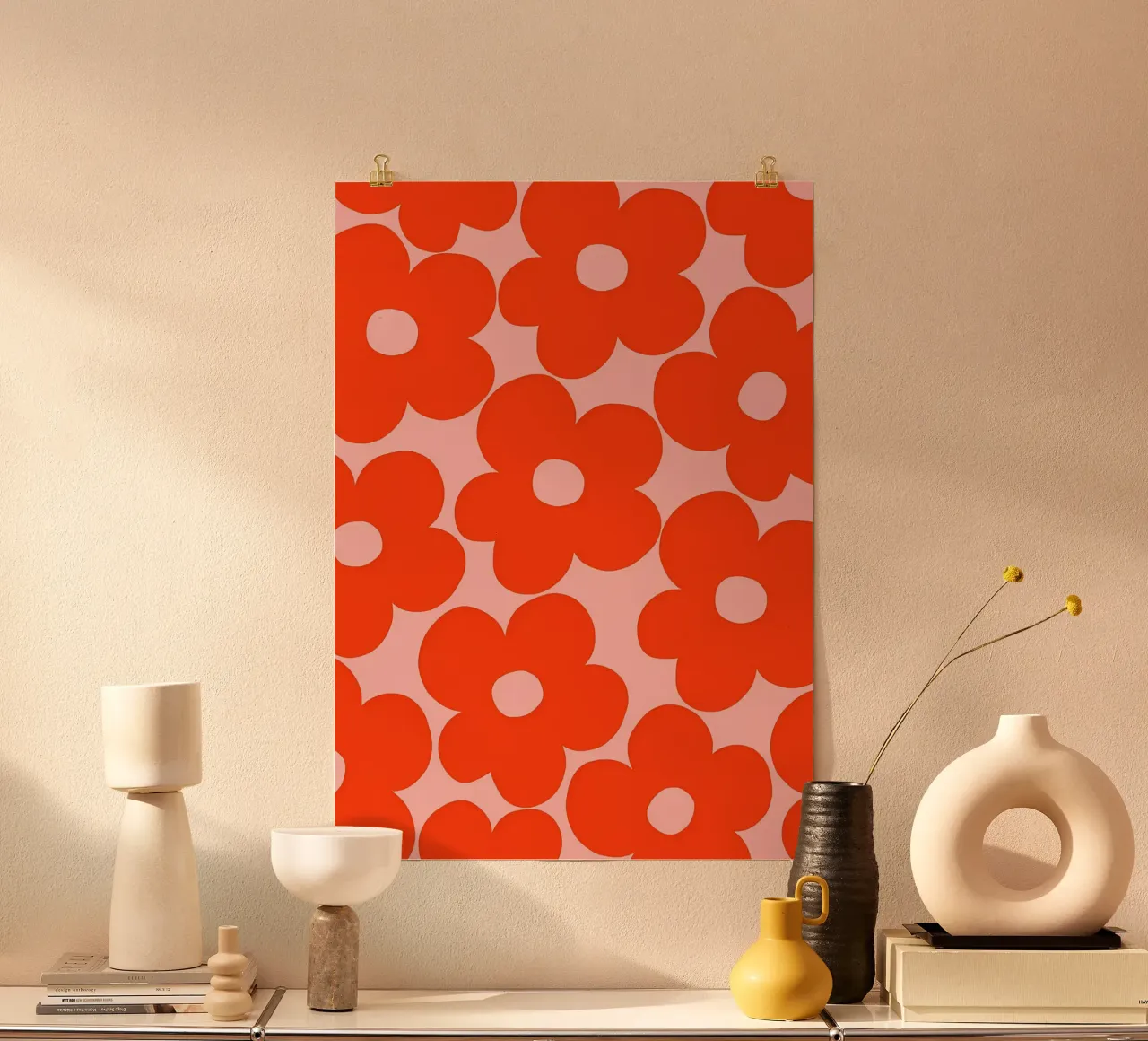 Margherite retrò alla fragola 1 poster con telaio in plastica da diedrich