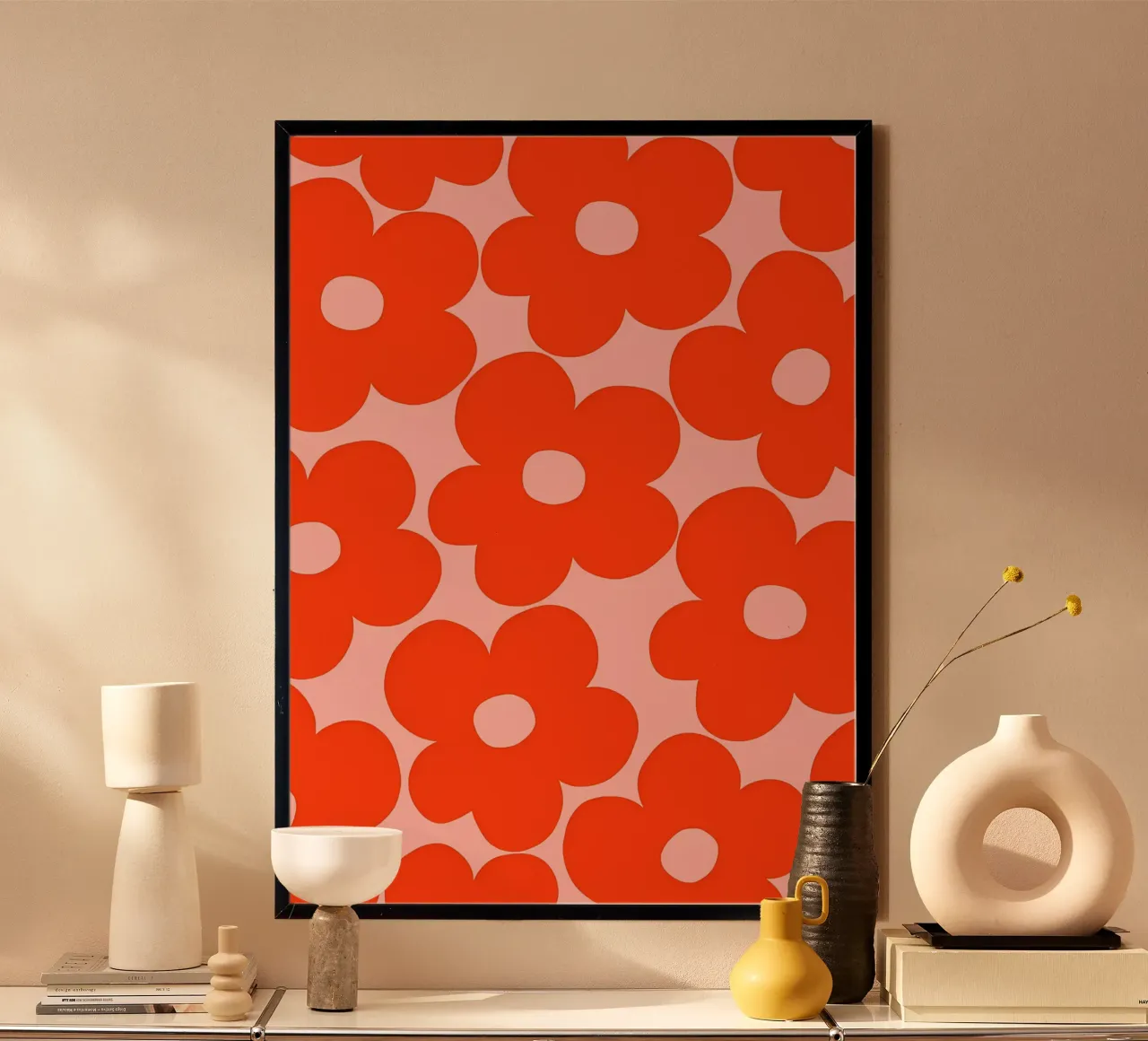 Margherite retrò alla fragola 1 poster con telaio in plastica da diedrich