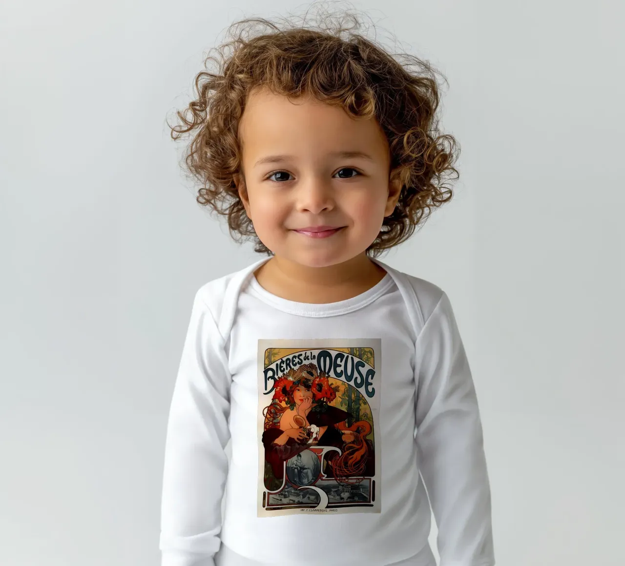 Alphonse Mucha Art Nouveau long-sleeve baby romper by diedrich