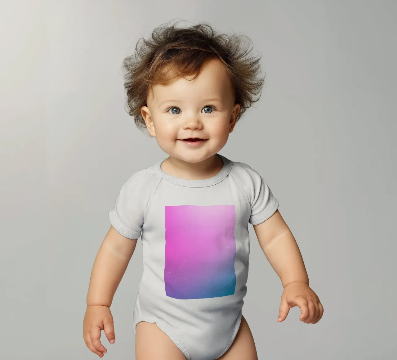 background with gradient colors and sparkling elements short-sleeve baby romper by DesignDoodle