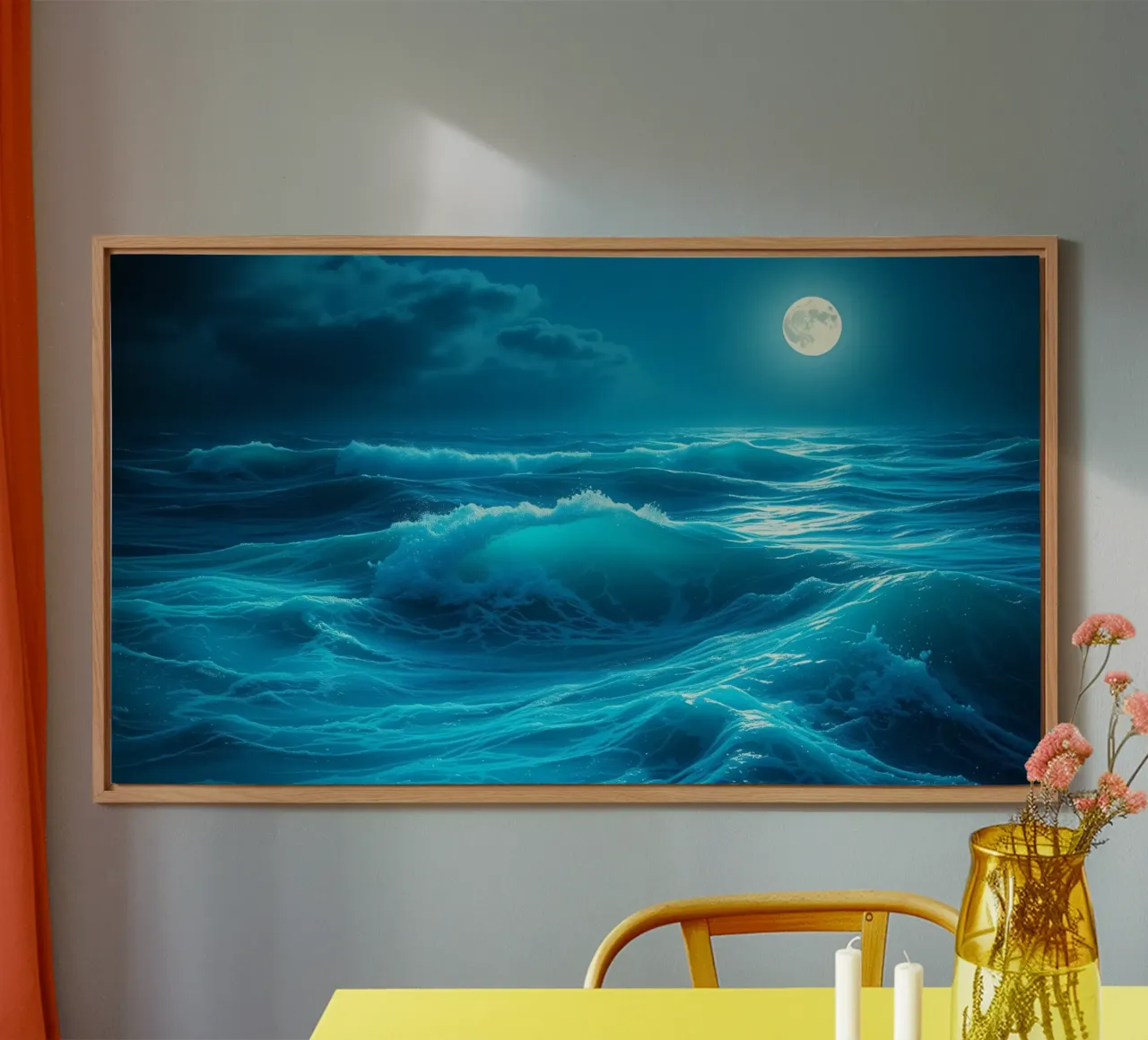 mondbeschienener Ozean, in dem sich die blauen Wellen in einer Nacht spiegeln Alu-Dibond von DesignDoodle