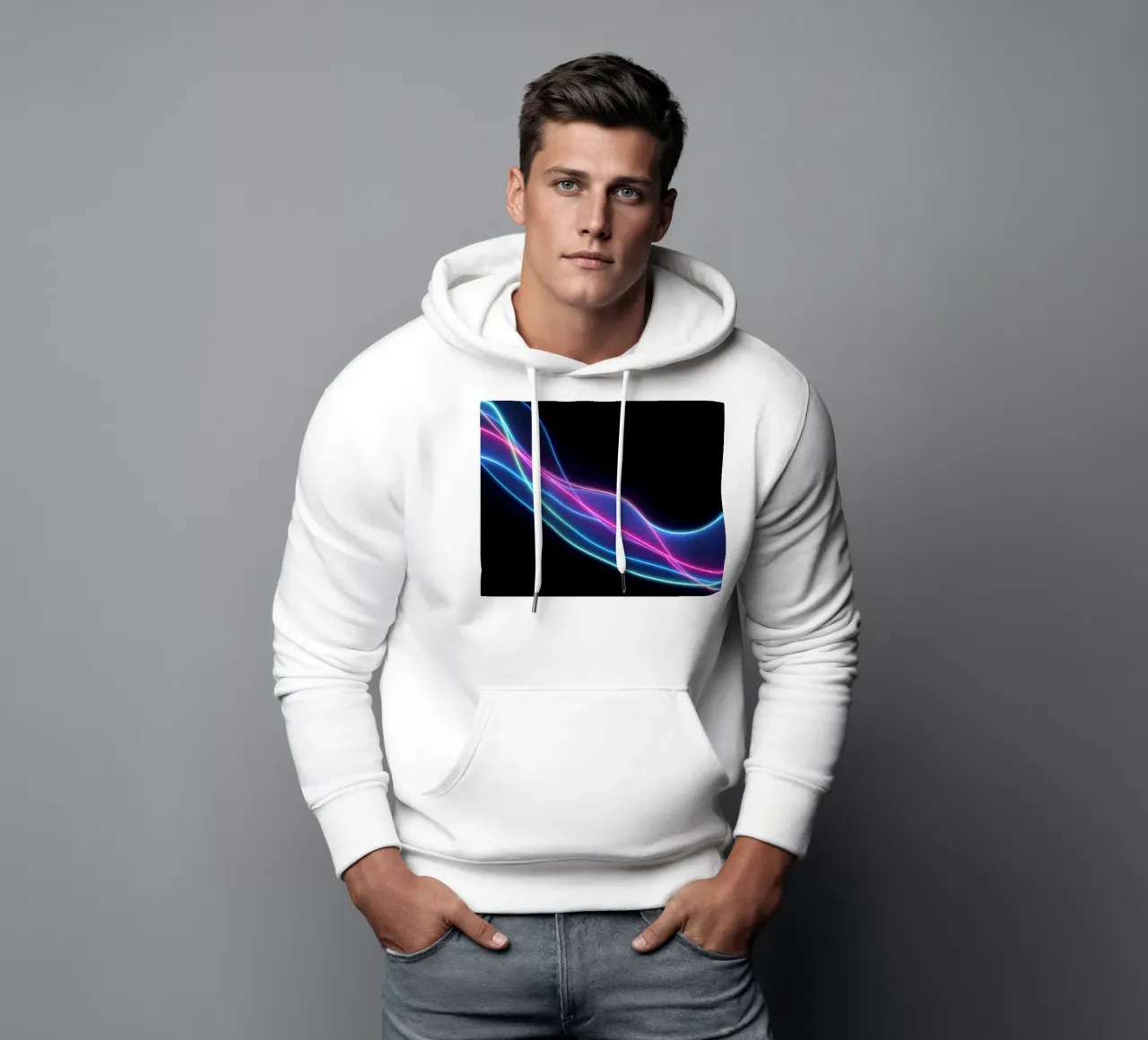 abstract background featuring colorful flowing lines, waves hoodie by DesignDoodle