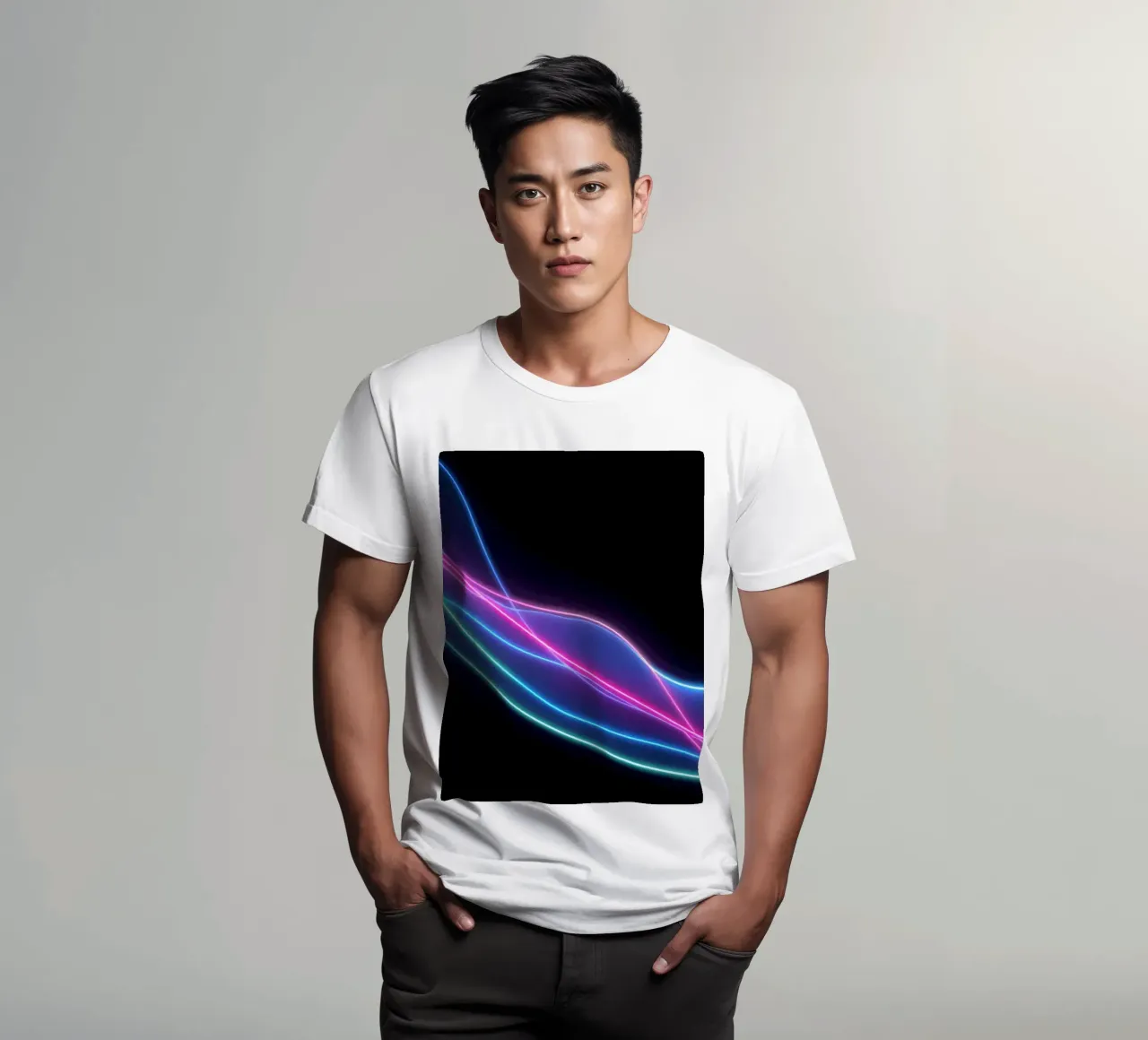 abstract background featuring colorful flowing lines, waves t-shirt by DesignDoodle