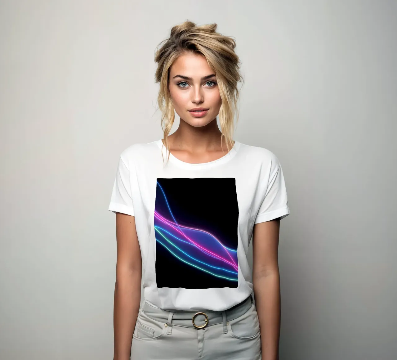 abstract background featuring colorful flowing lines, waves women's fitted t-shirt by DesignDoodle
