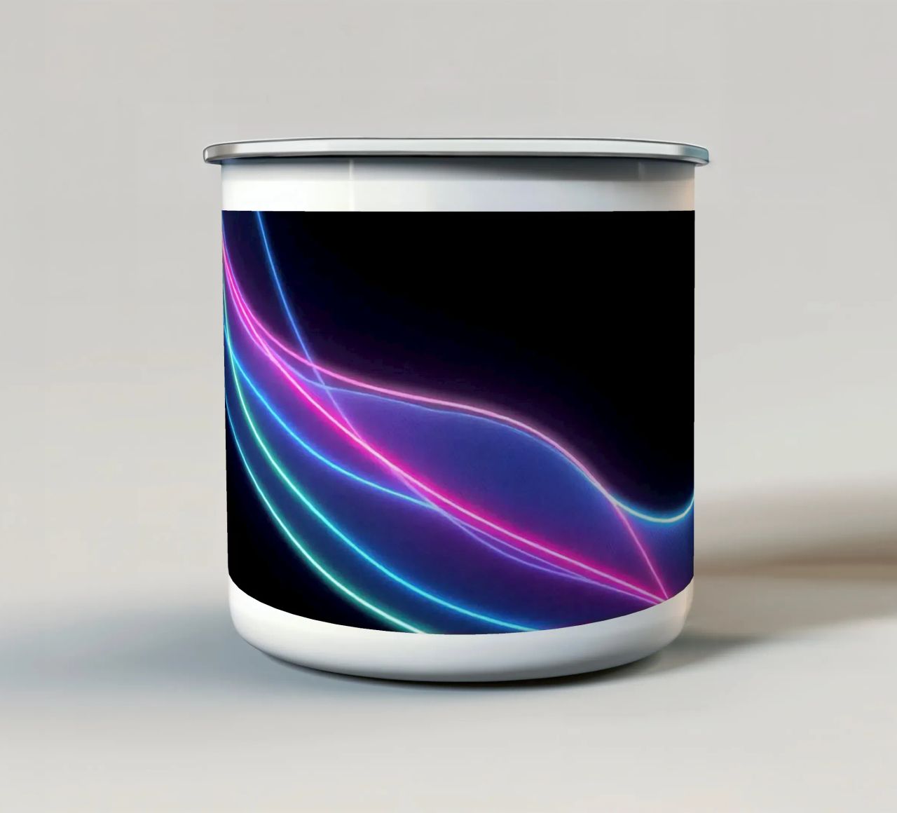 abstract background featuring colorful flowing lines, waves enamel mug by DesignDoodle