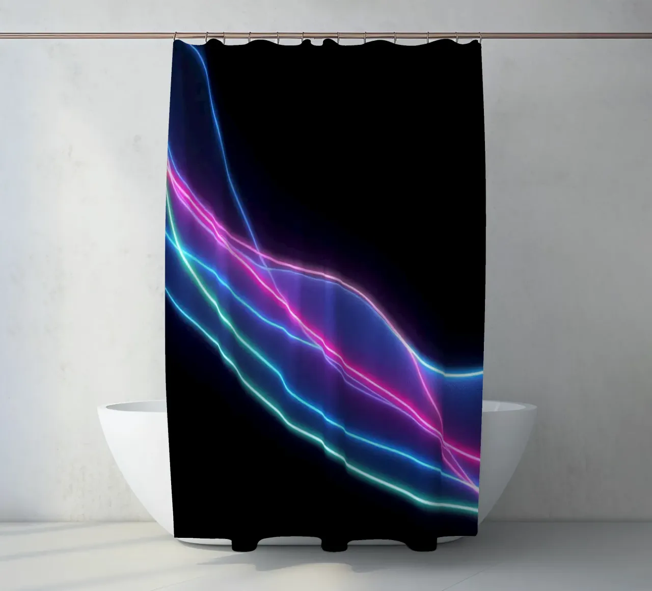 abstract background featuring colorful flowing lines, waves shower curtain by DesignDoodle