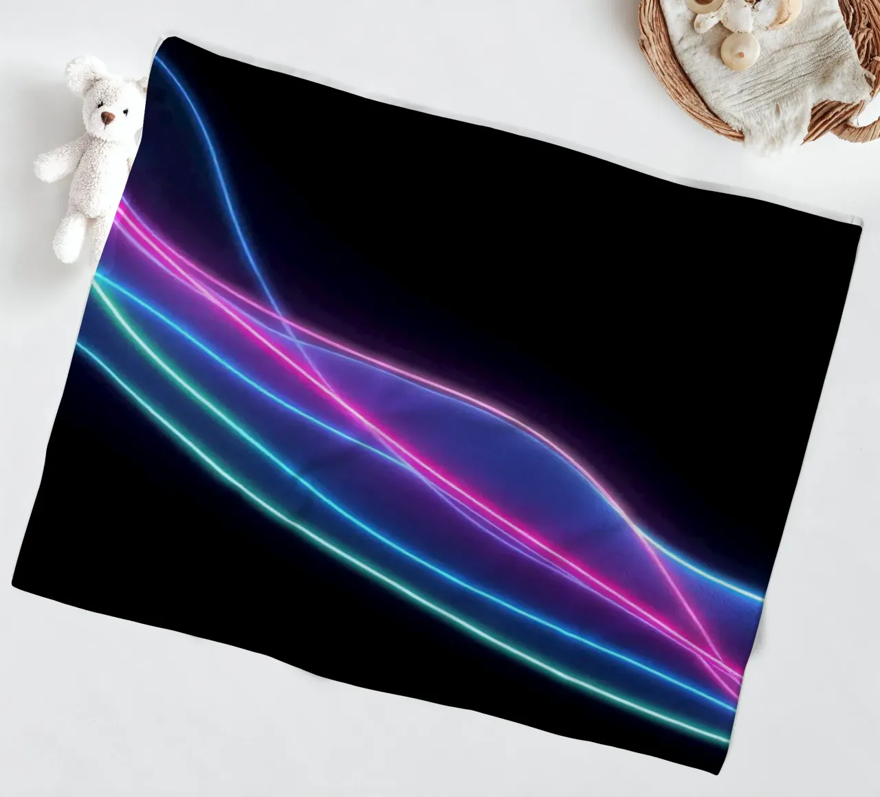 abstract background featuring colorful flowing lines, waves fleece blanket by DesignDoodle