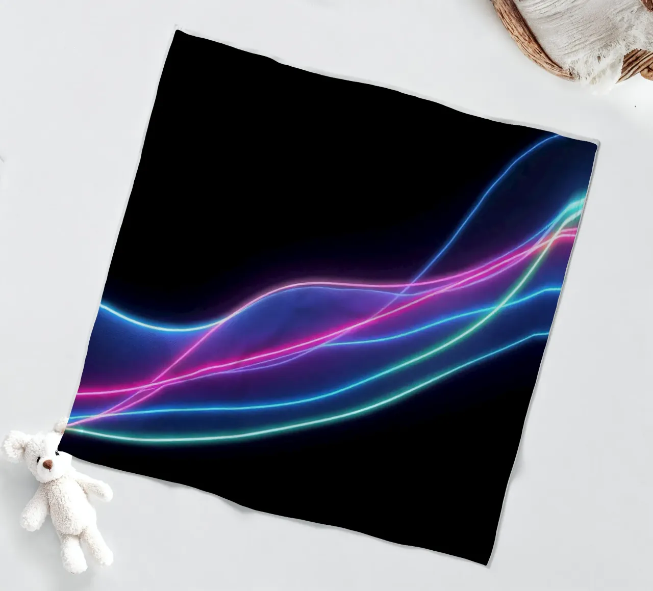 abstract background featuring colorful flowing lines, waves fleece blanket by DesignDoodle