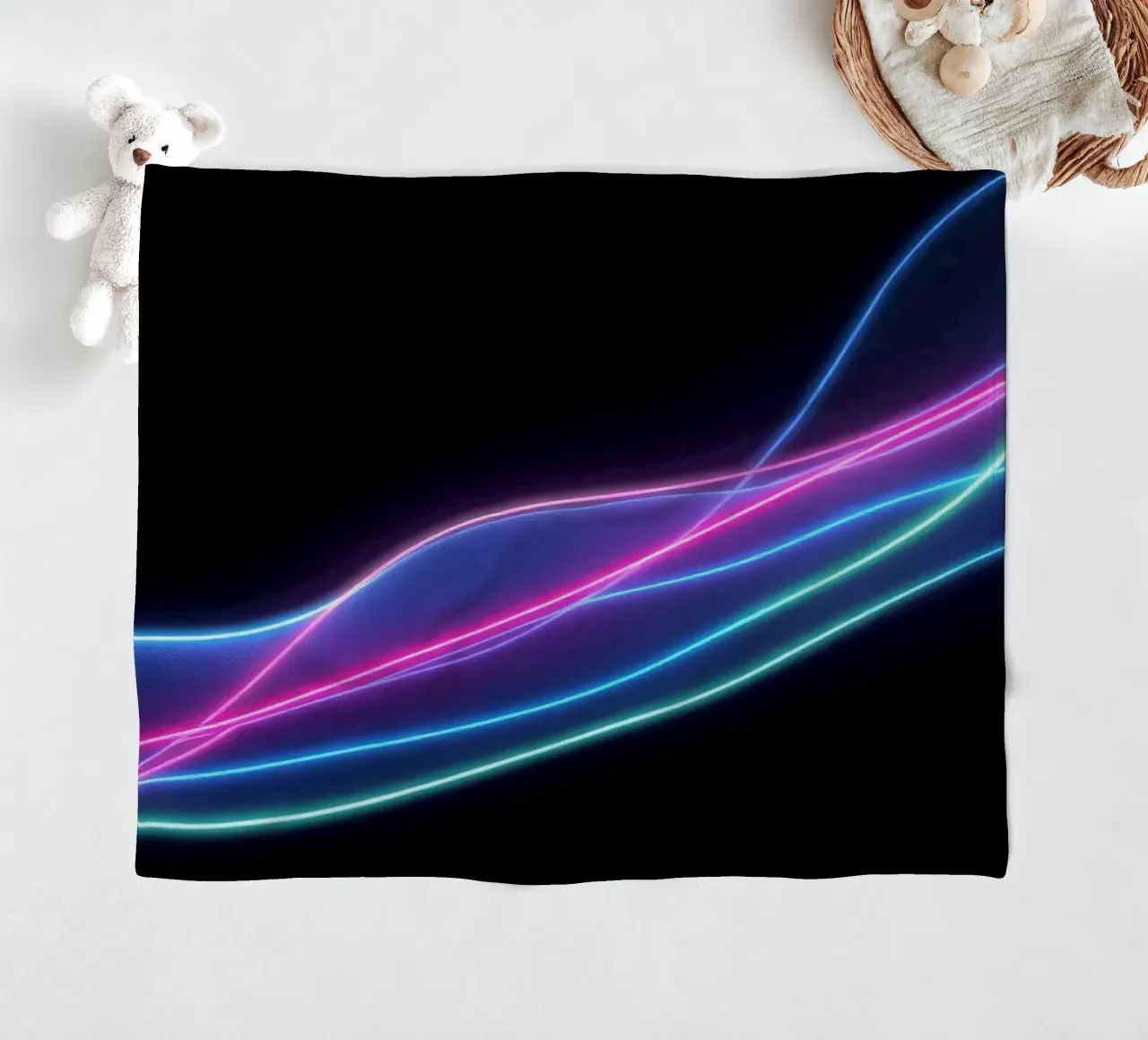 abstract background featuring colorful flowing lines, waves fleece blanket by DesignDoodle