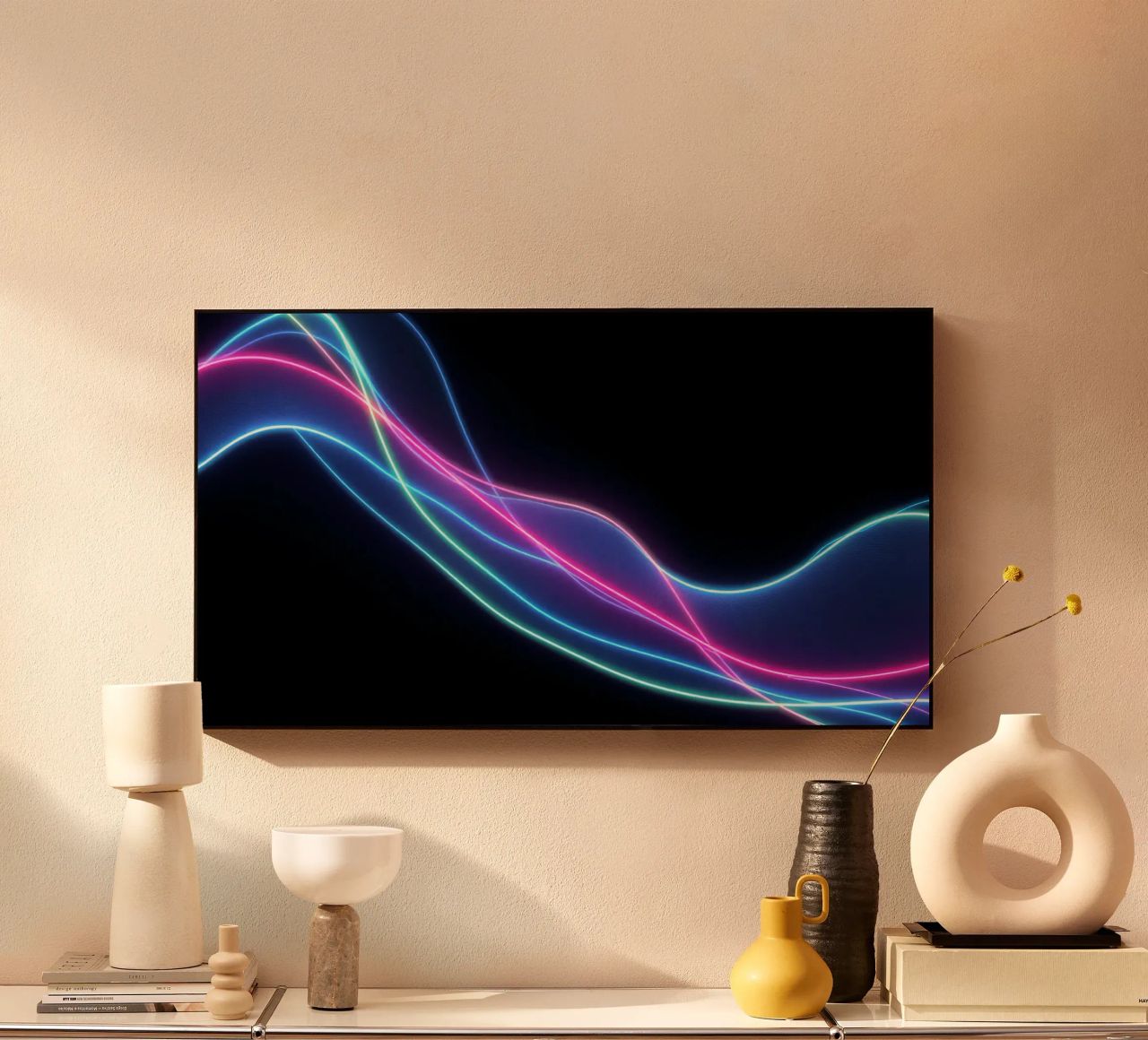 abstract background featuring colorful flowing lines, waves alu-dibond by DesignDoodle