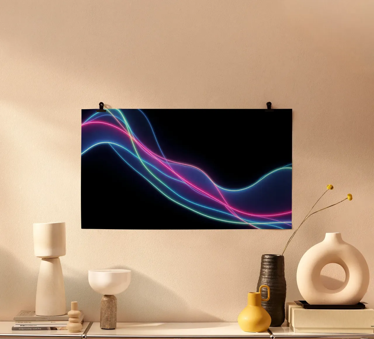 abstract background featuring colorful flowing lines, waves poster by DesignDoodle