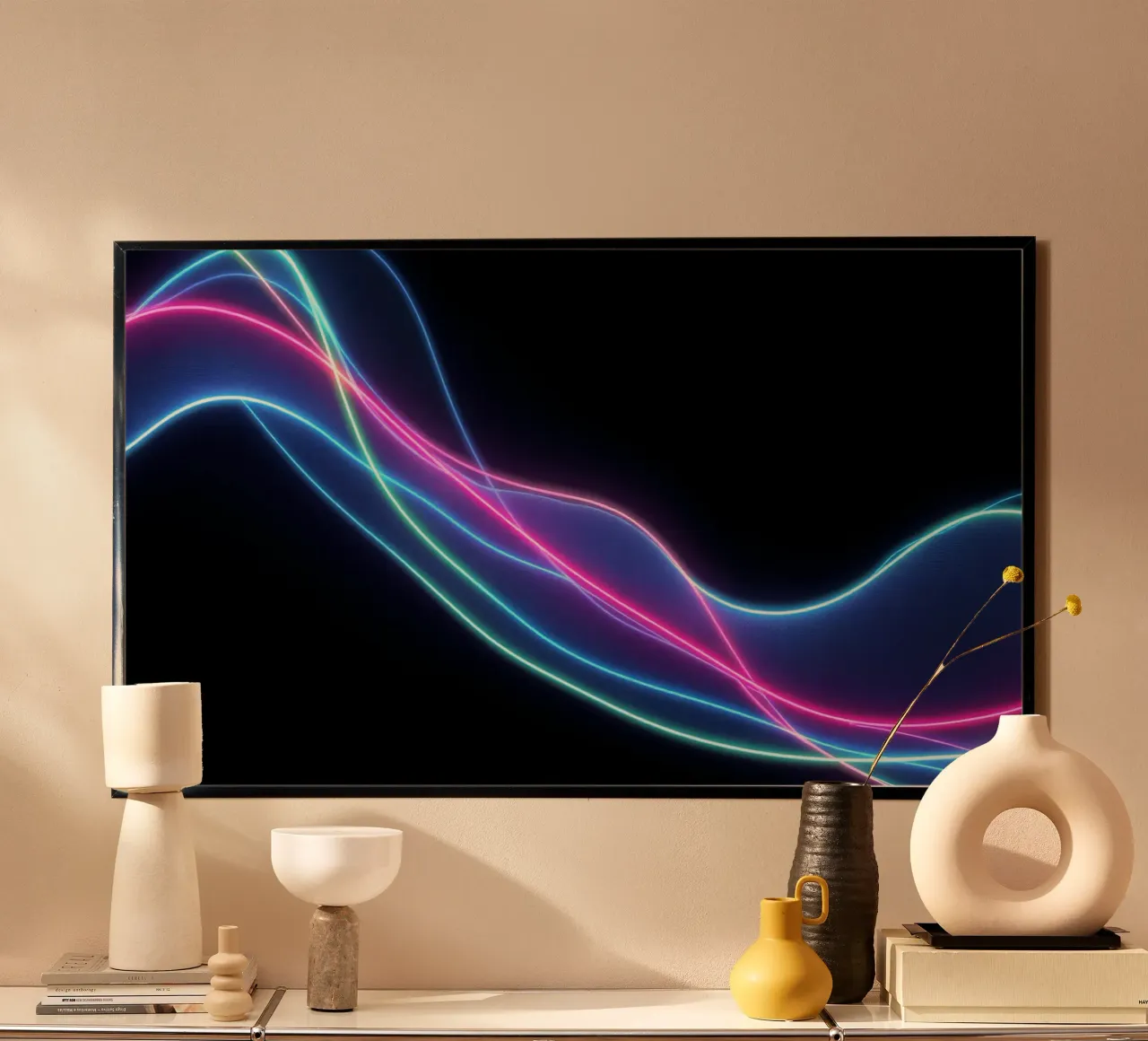 abstract background featuring colorful flowing lines, waves poster by DesignDoodle