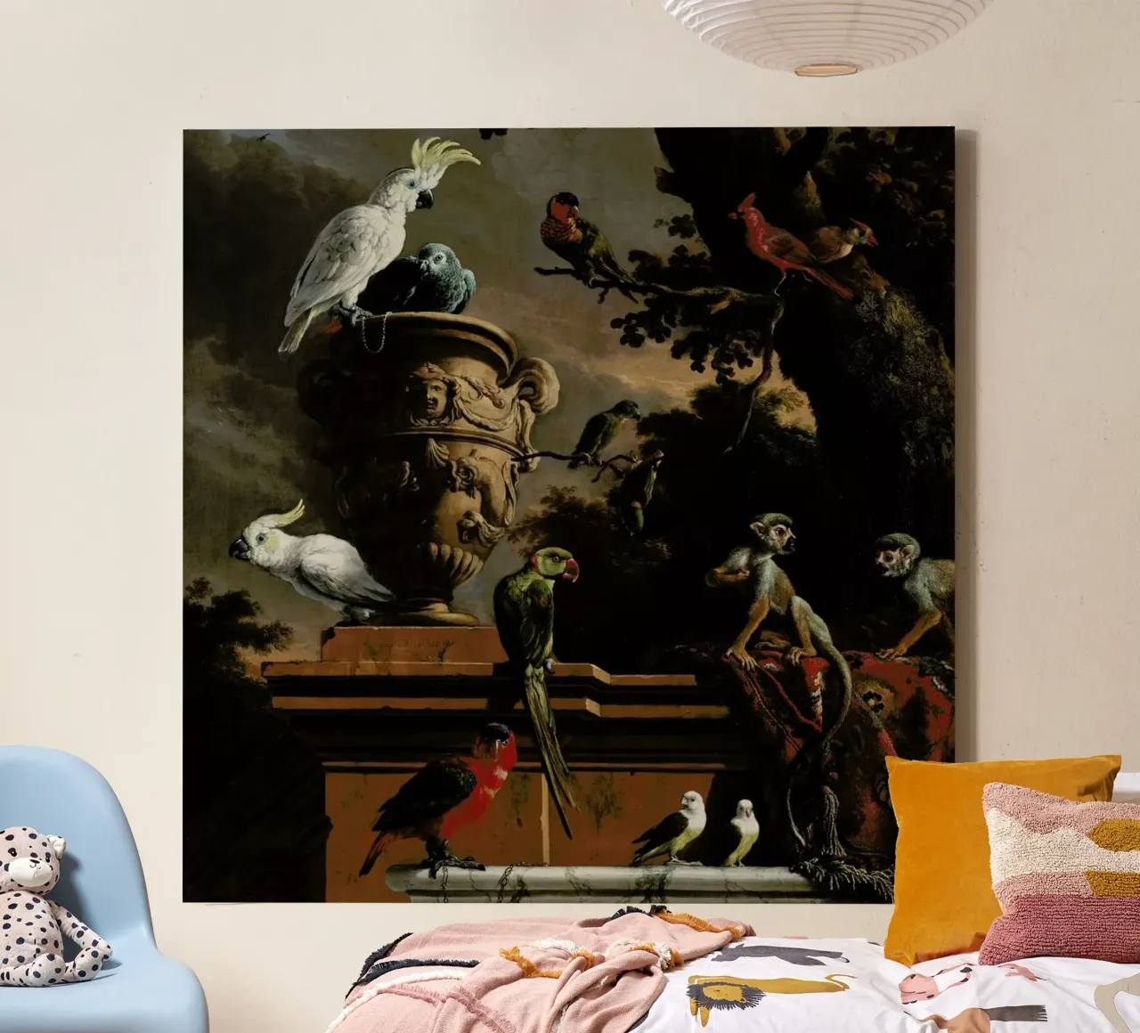 Birds and Monkeys lienzo con Marco flotante de Astër