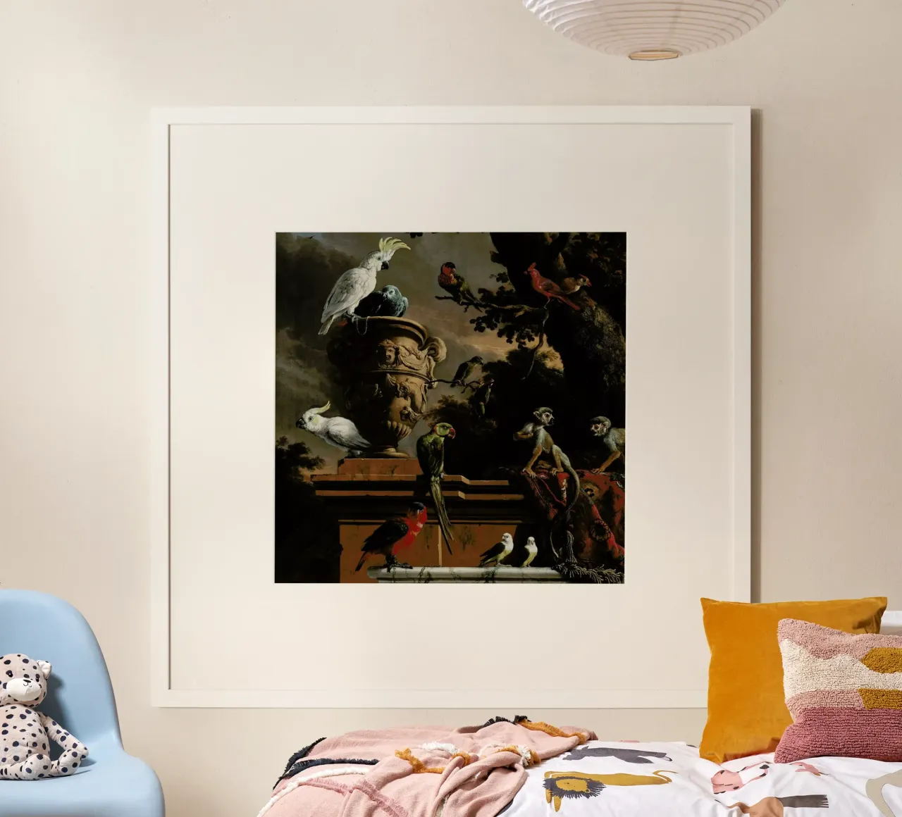 Birds and Monkeys poster con telaio in legno da Astër