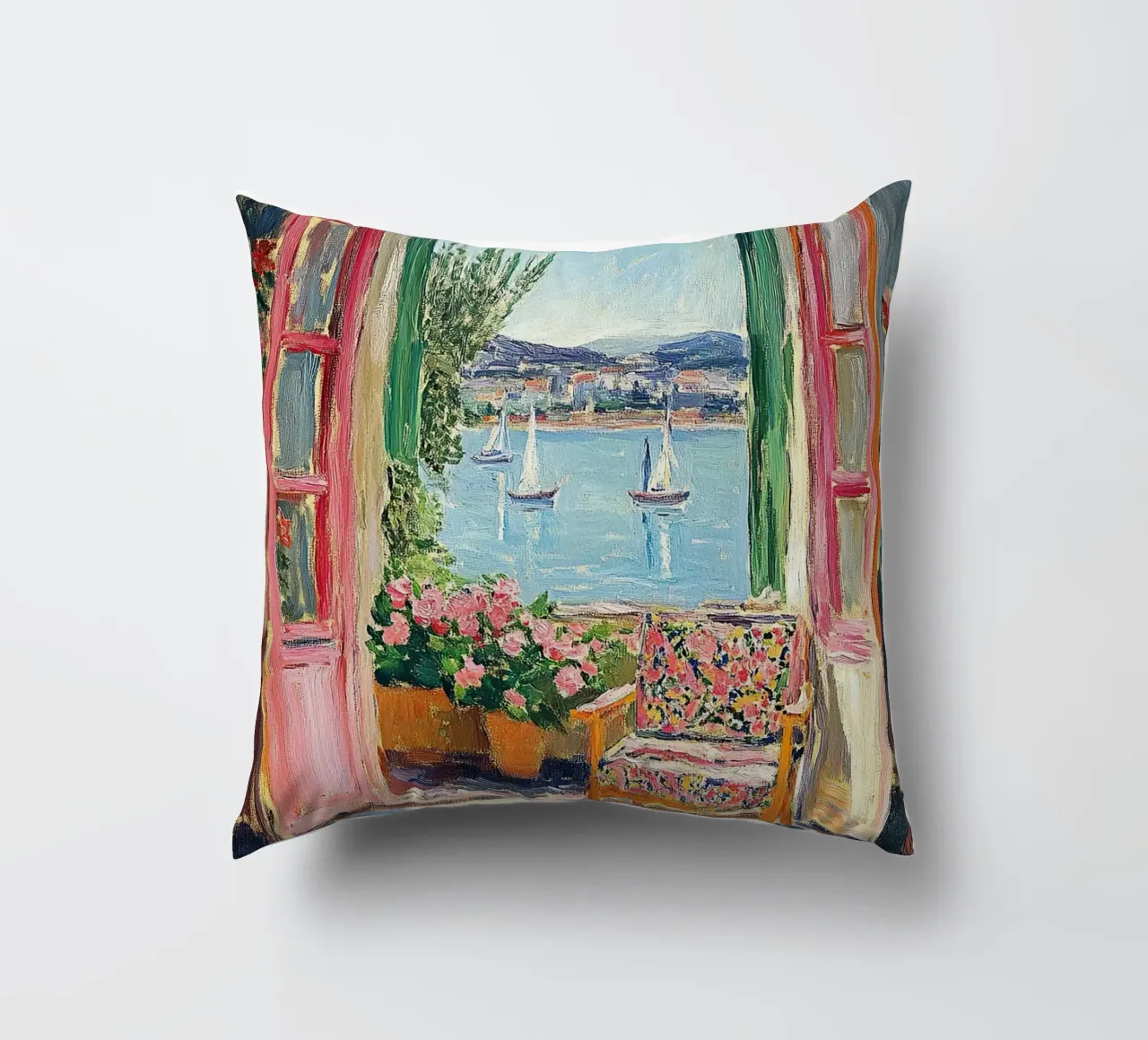 Matisse inspires "Sunlight in Nice" decorative cushion by ArtByNiki