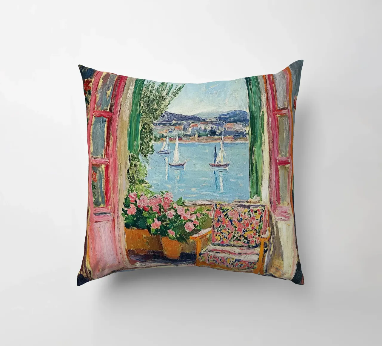 Matisse inspires "Sunlight in Nice" decorative cushion by ArtByNiki