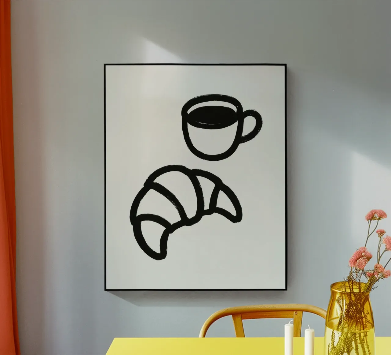 Pennellata di caffè e croissant dipinta in bianco e nero plexiglass da Katja Stehle Design