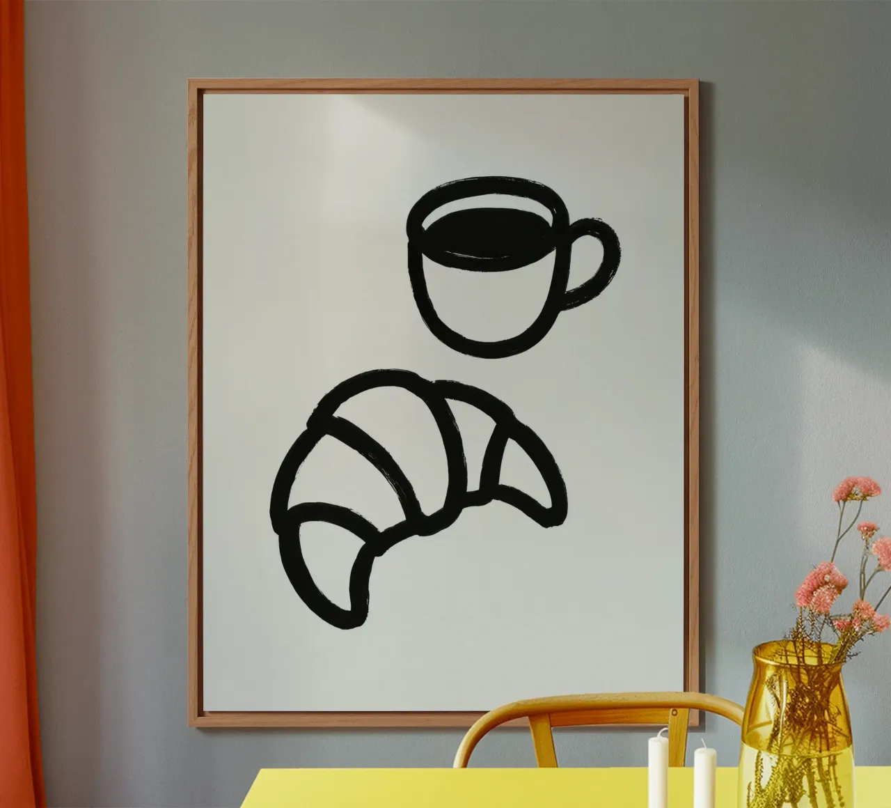Pennellata di caffè e croissant dipinta in bianco e nero alluminio dibond da Katja Stehle Design