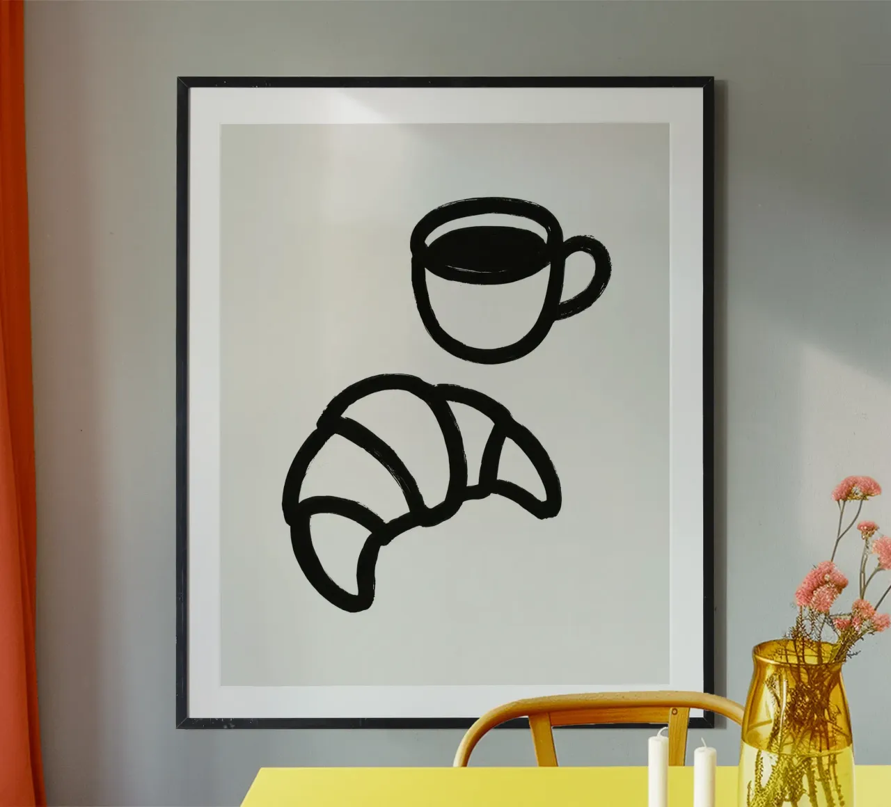 Pennellata di caffè e croissant dipinta in bianco e nero carta hahnemühle da Katja Stehle Design