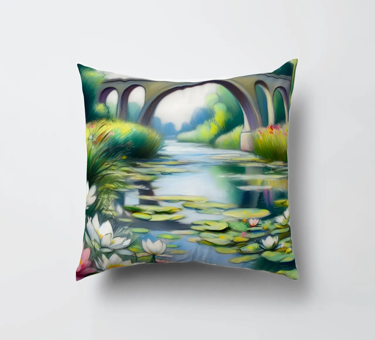 Stagno di ninfee stile Monet cuscino da ARTOMATIC