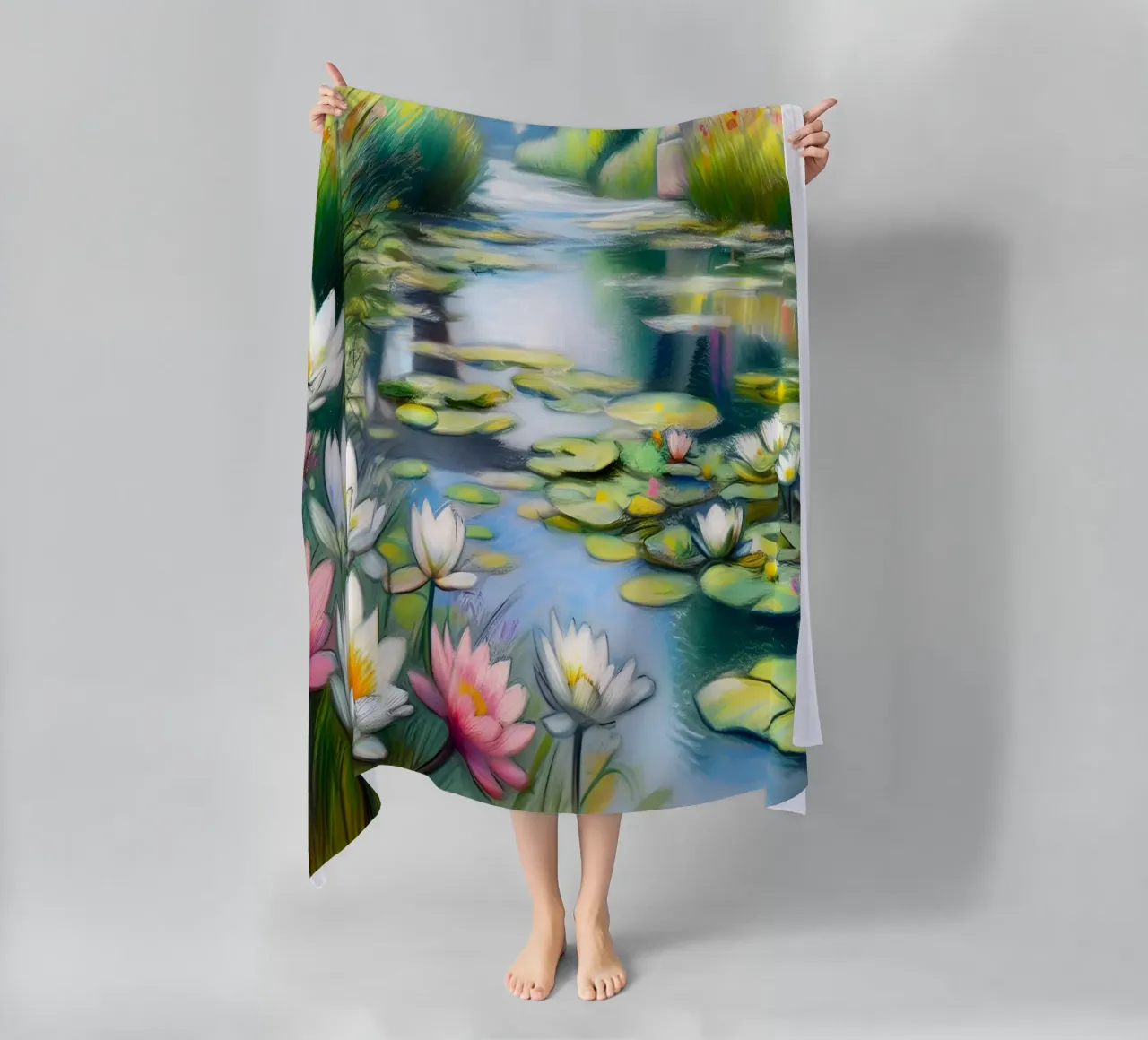 Stagno di ninfee stile Monet telo mare da ARTOMATIC