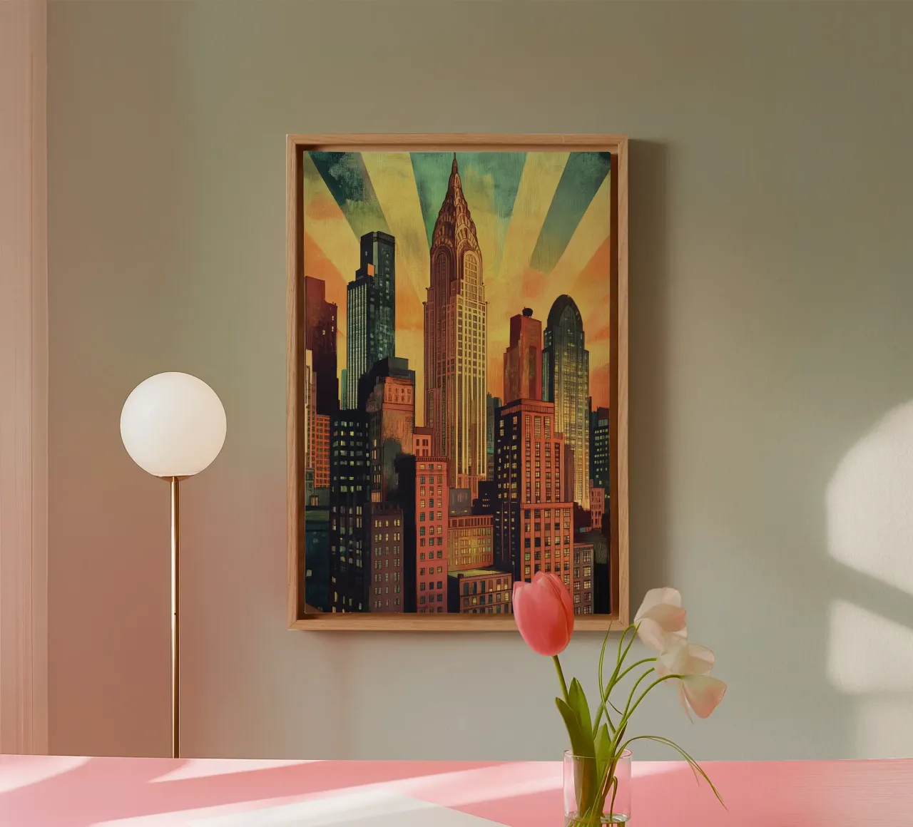 Manhattan Skyline canvas met Baklijst van M-Ulrich-Digital Art