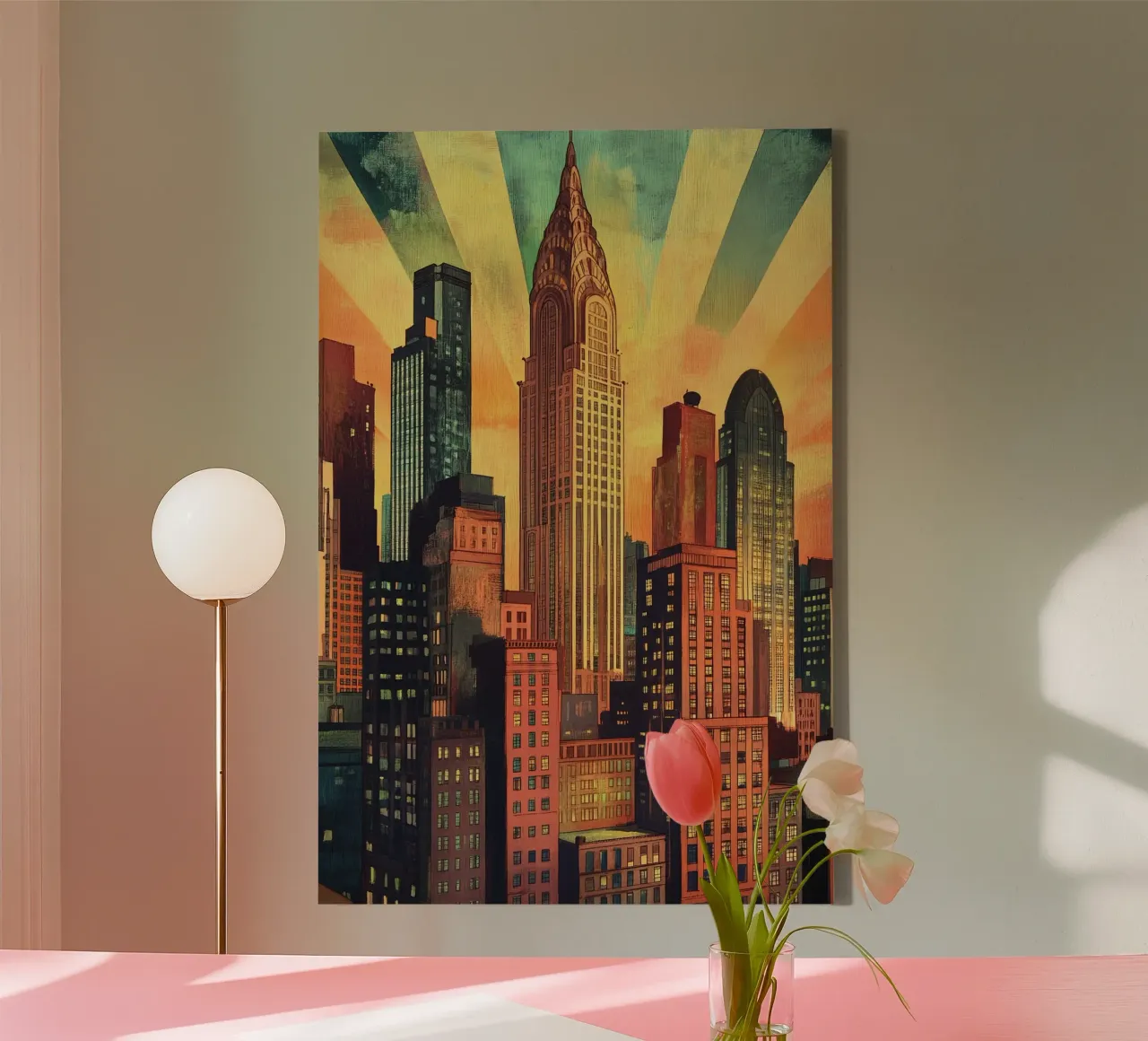 Manhattan Skyline canvas met Baklijst van M-Ulrich-Digital Art