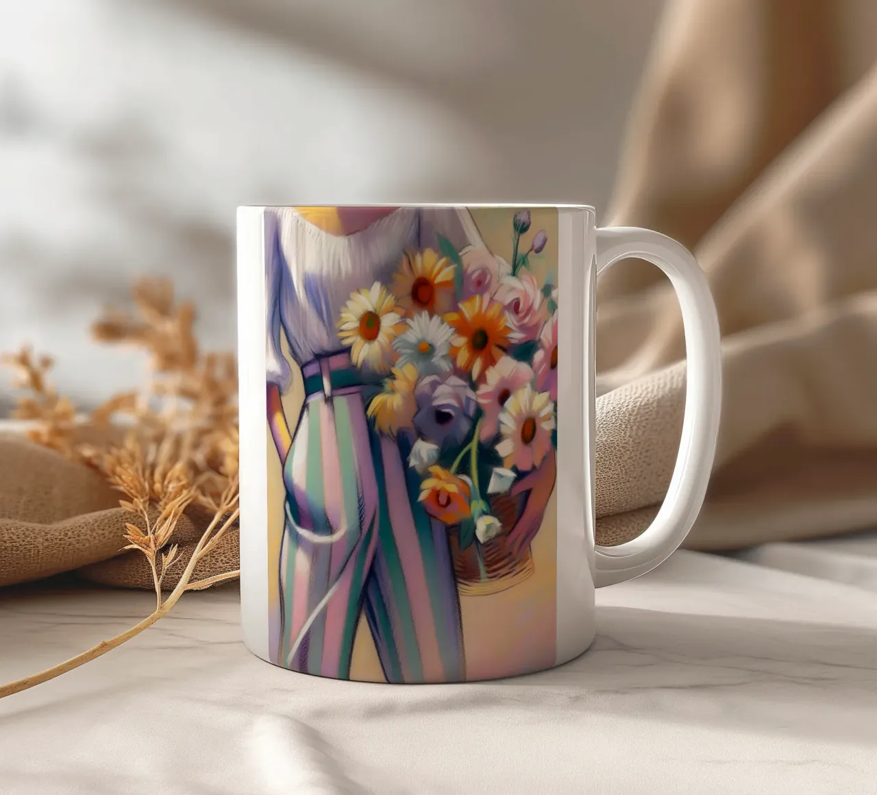 DONNA CON CESTO DI FIORI tazza in ceramica da ARTOMATIC
