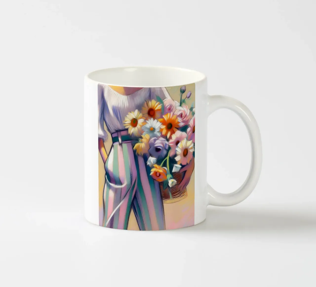 DONNA CON CESTO DI FIORI tazza in ceramica da ARTOMATIC