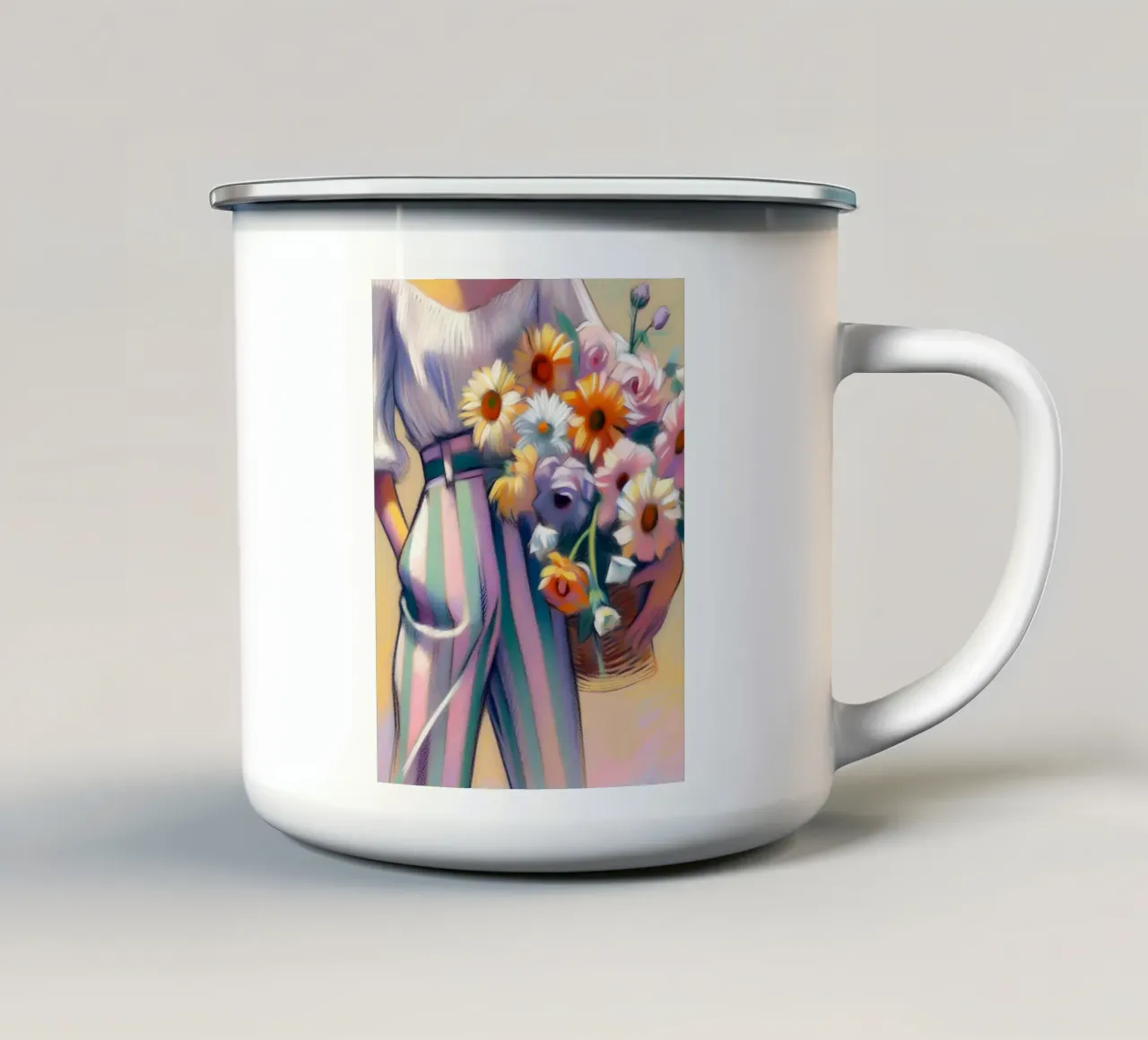 DONNA CON CESTO DI FIORI tazza in smalto da ARTOMATIC