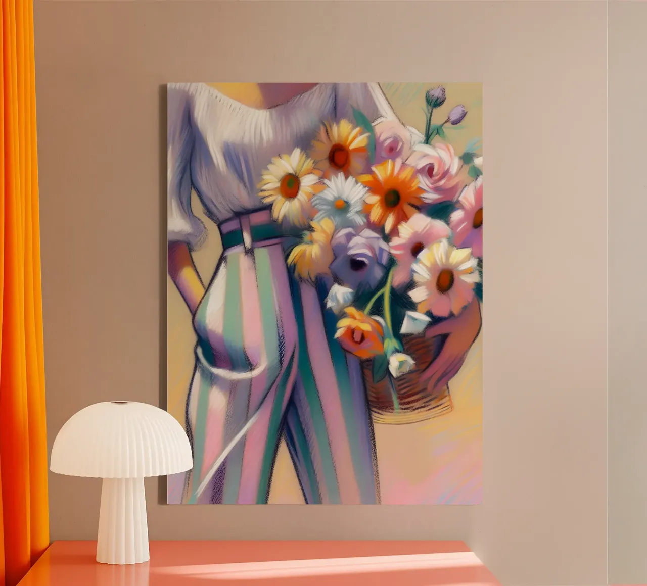 DONNA CON CESTO DI FIORI tela con Cornice a cassetta da ARTOMATIC
