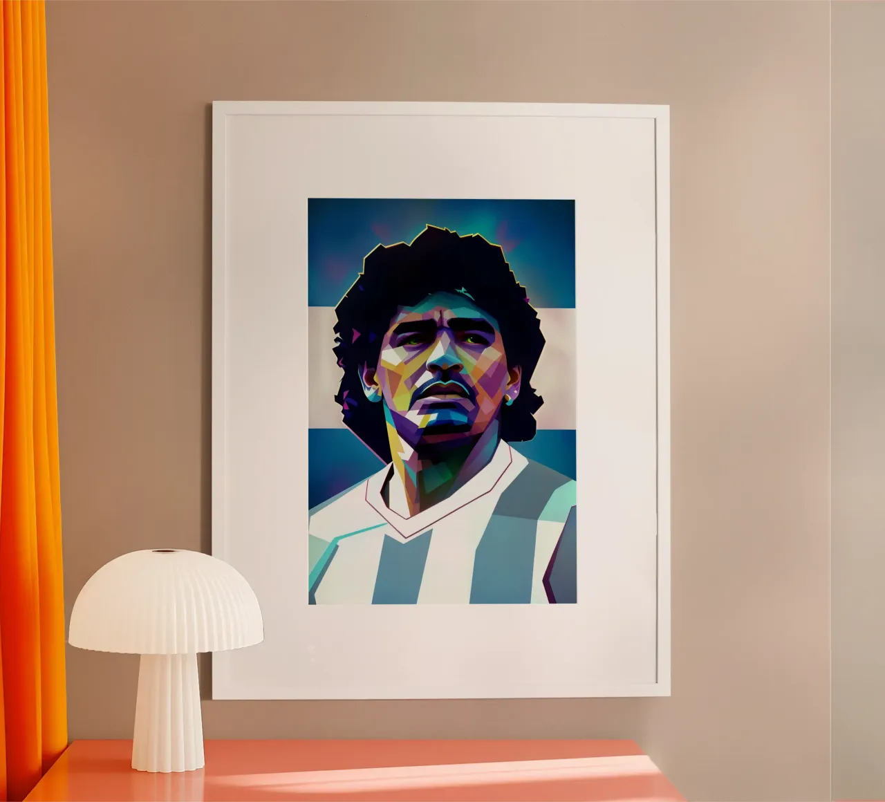 Maradona ritratto al neon poster con telaio in legno da BONANZA