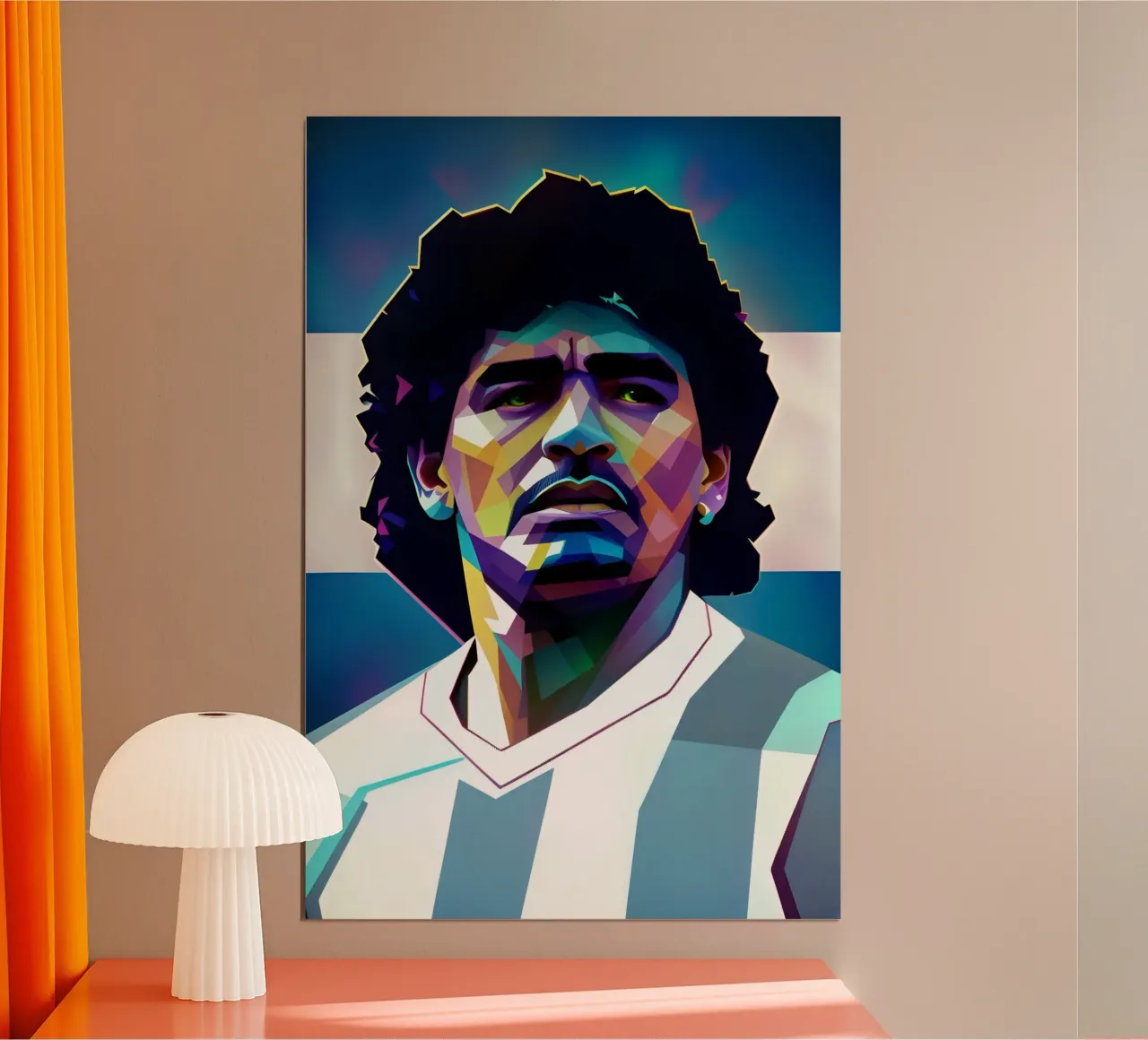 Maradona ritratto al neon poster con telaio in legno da BONANZA