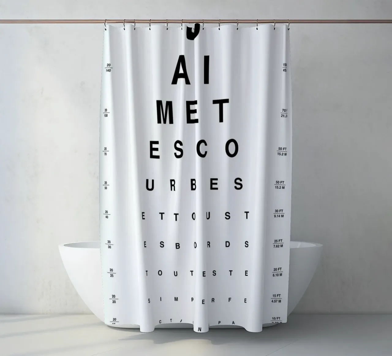 Eye Chart Je t'aime rideau de douche de daylight design studio