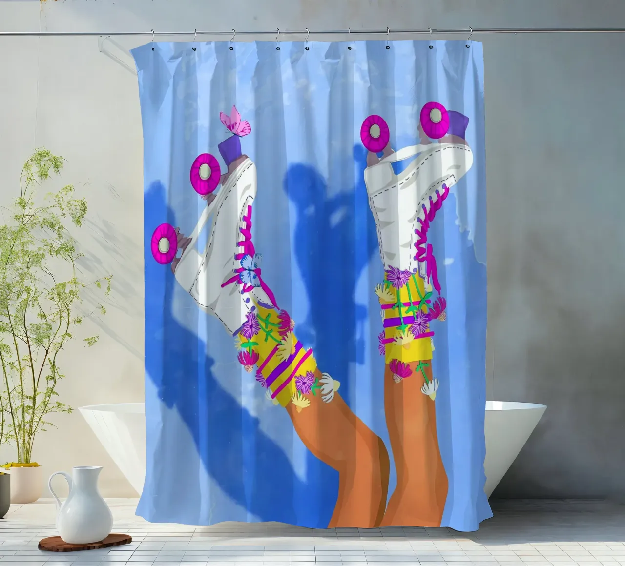 Roller Skates with Flowers shower curtain by diedrich