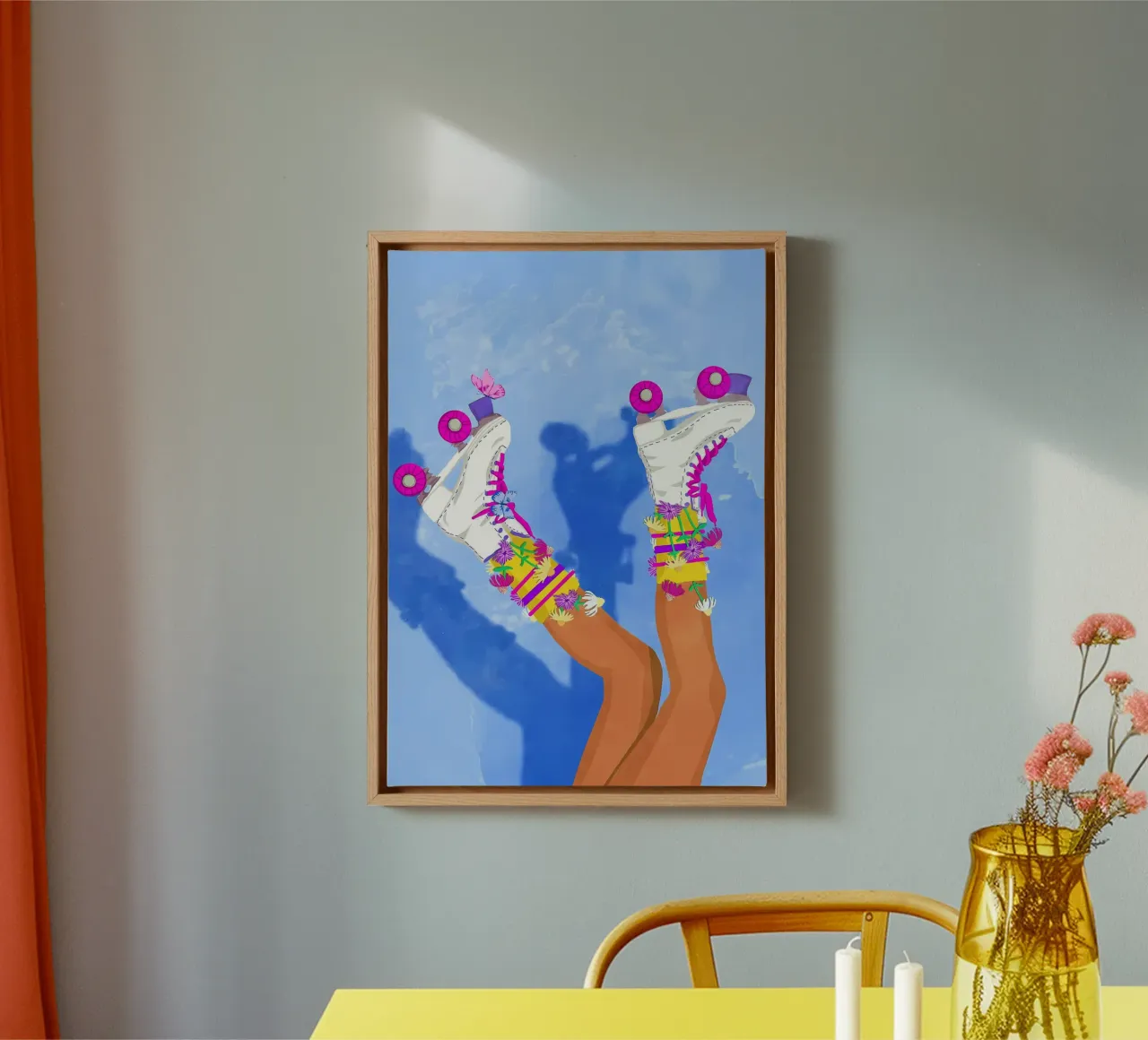 Pattini a rotelle con fiori tela con Cornice a cassetta da diedrich