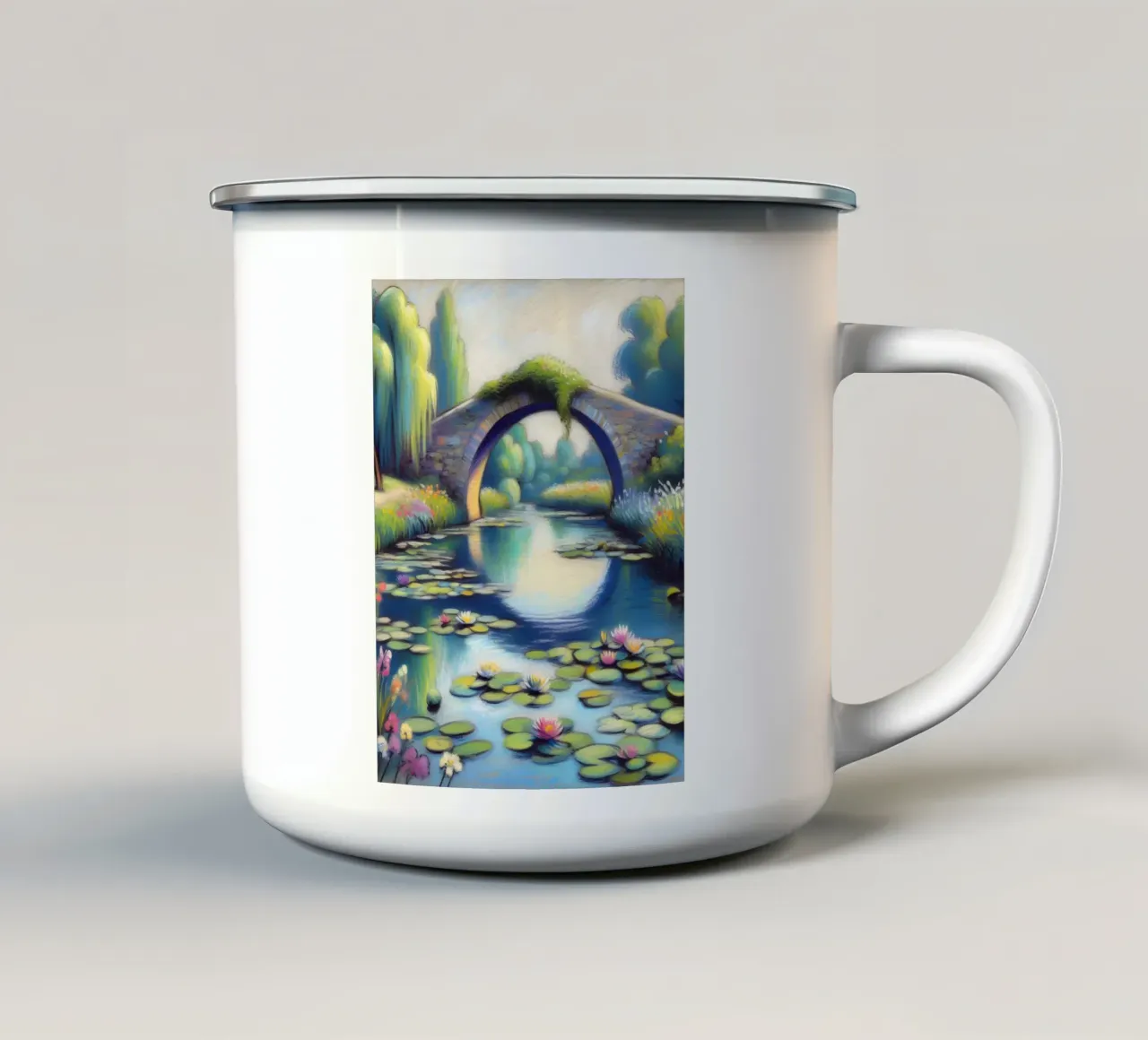Lo stagno delle ninfee ispirato a Monet tazza in smalto da ARTOMATIC