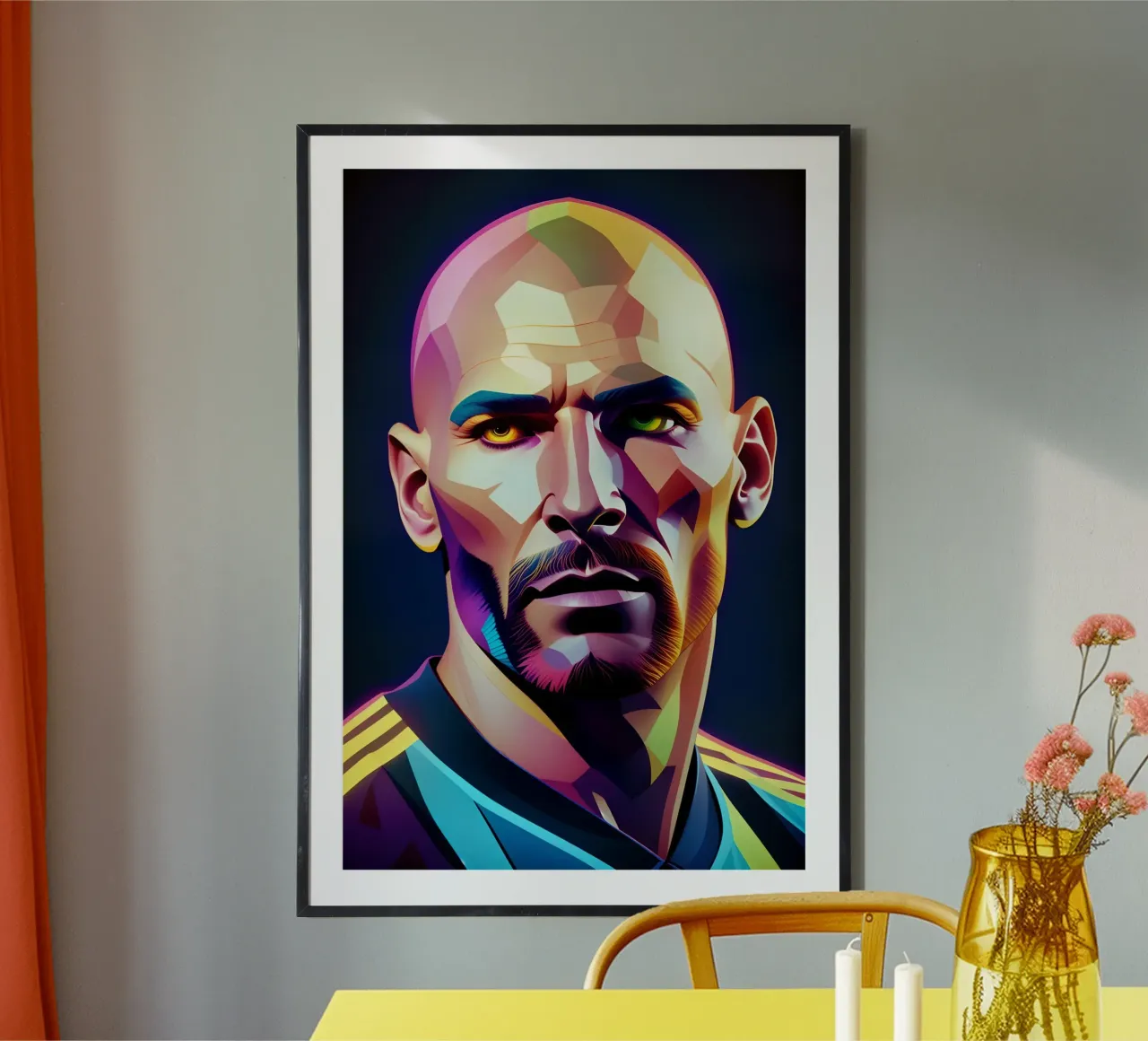 Il ritratto al neon di Zinedine Zidane poster con telaio in plastica da BONANZA