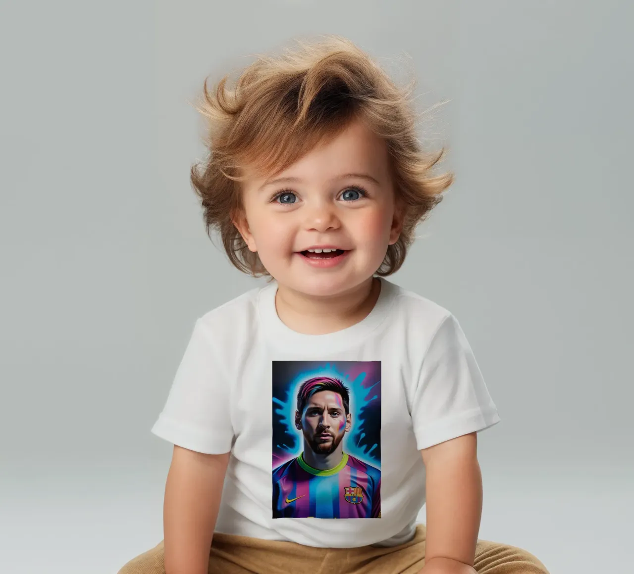Messi potrait neon maglietta neonato da BONANZA