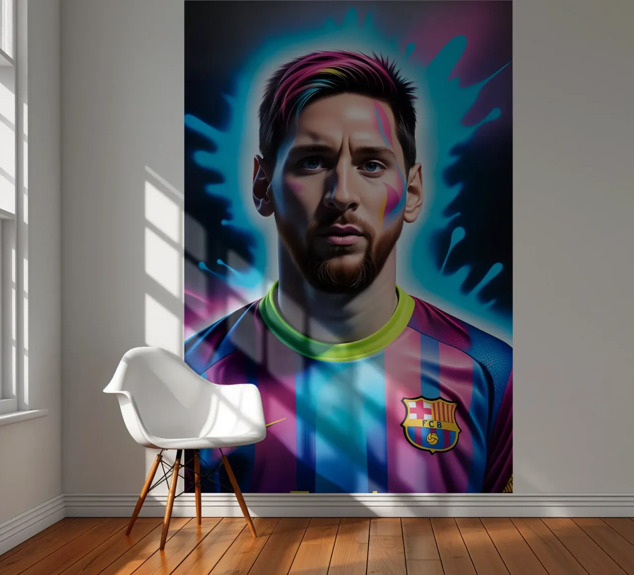Messi potrait neon photo wallpaper by BONANZA
