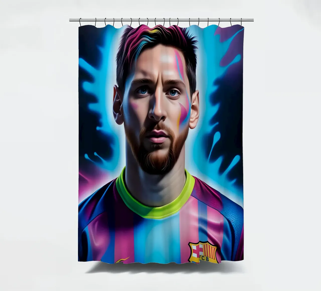 Messi potrait neon shower curtain by BONANZA