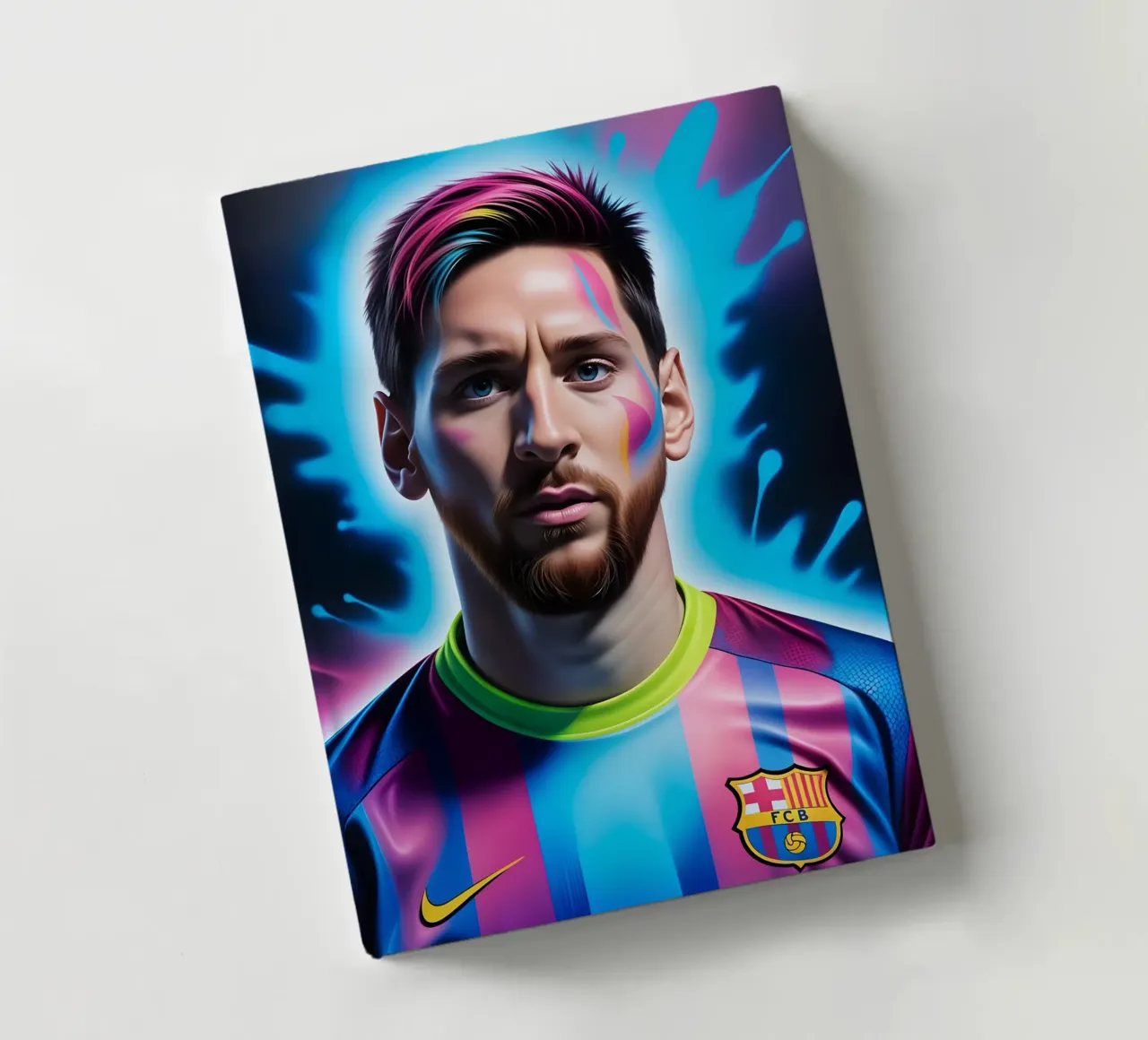 Messi potrait neon notebook by BONANZA