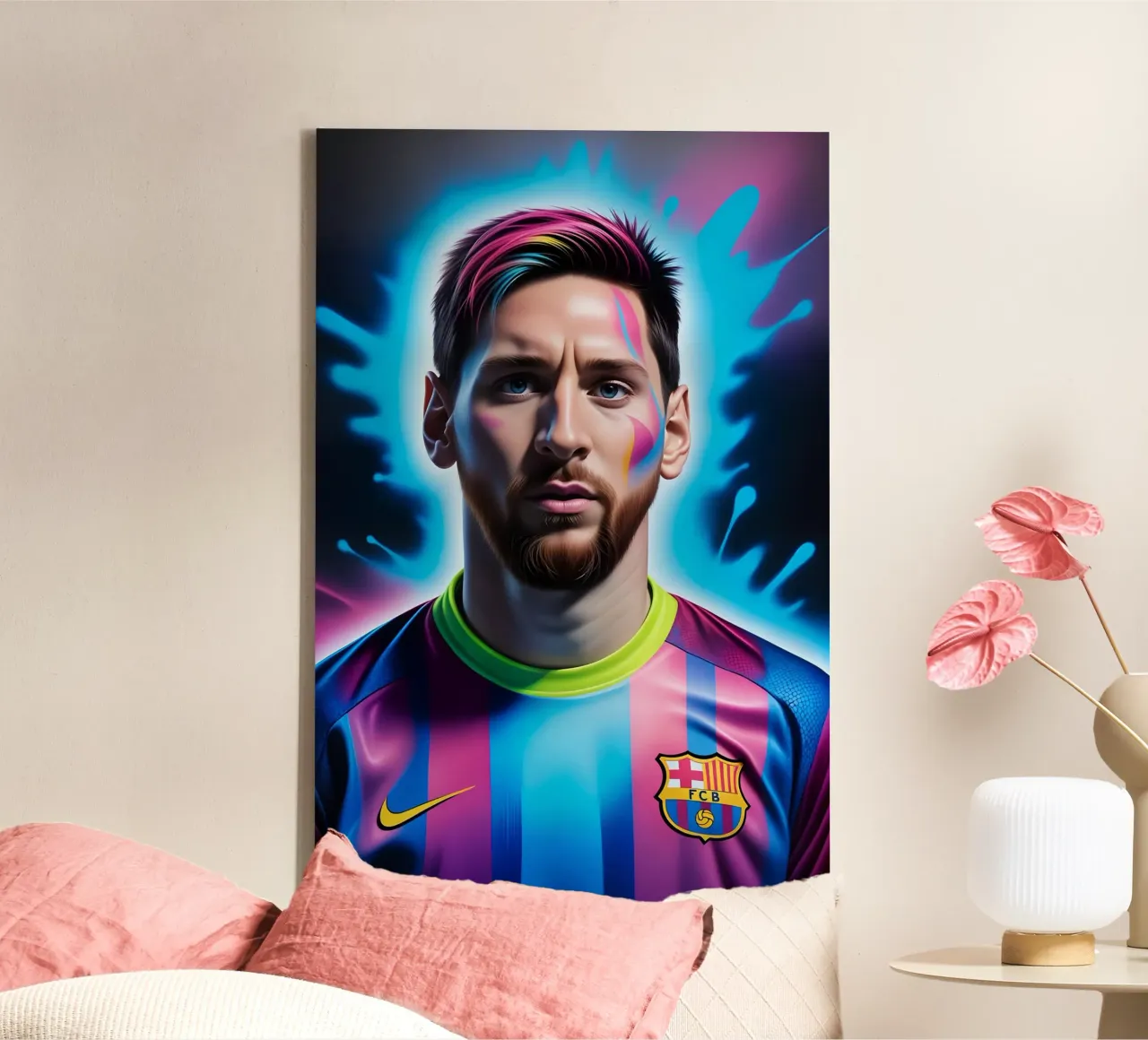 Messi potret neon canvas van BONANZA