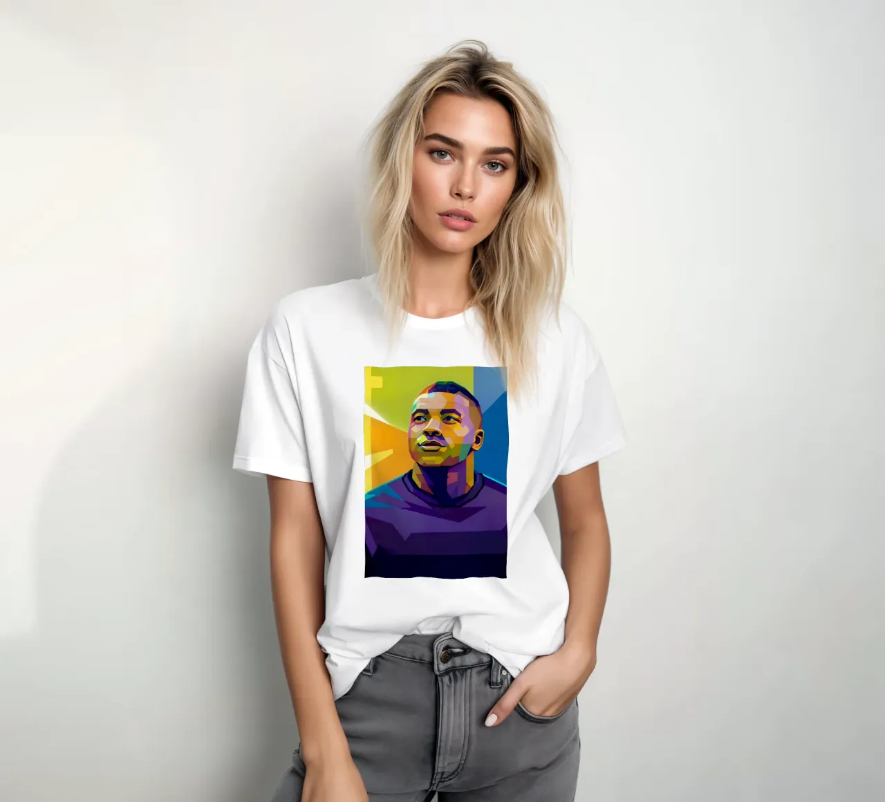Kylian Mbappe wpap potrait neon T-Shirt von BONANZA