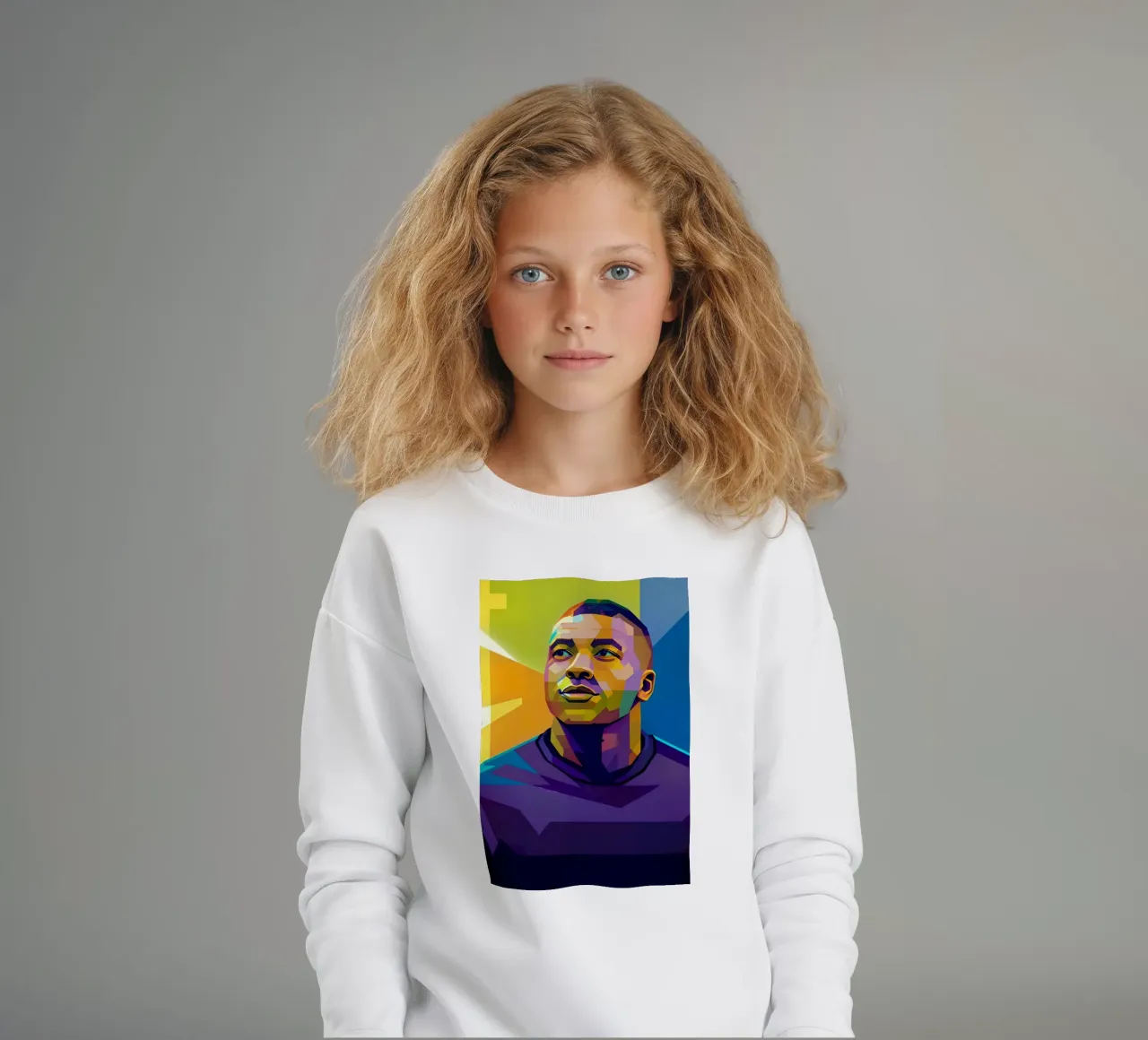 Kylian Mbappe wpap potrait neon kids sweatshirt by BONANZA
