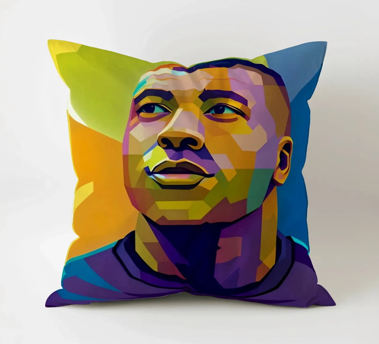 Kylian Mbappe wpap potrait neon decorative cushion by BONANZA